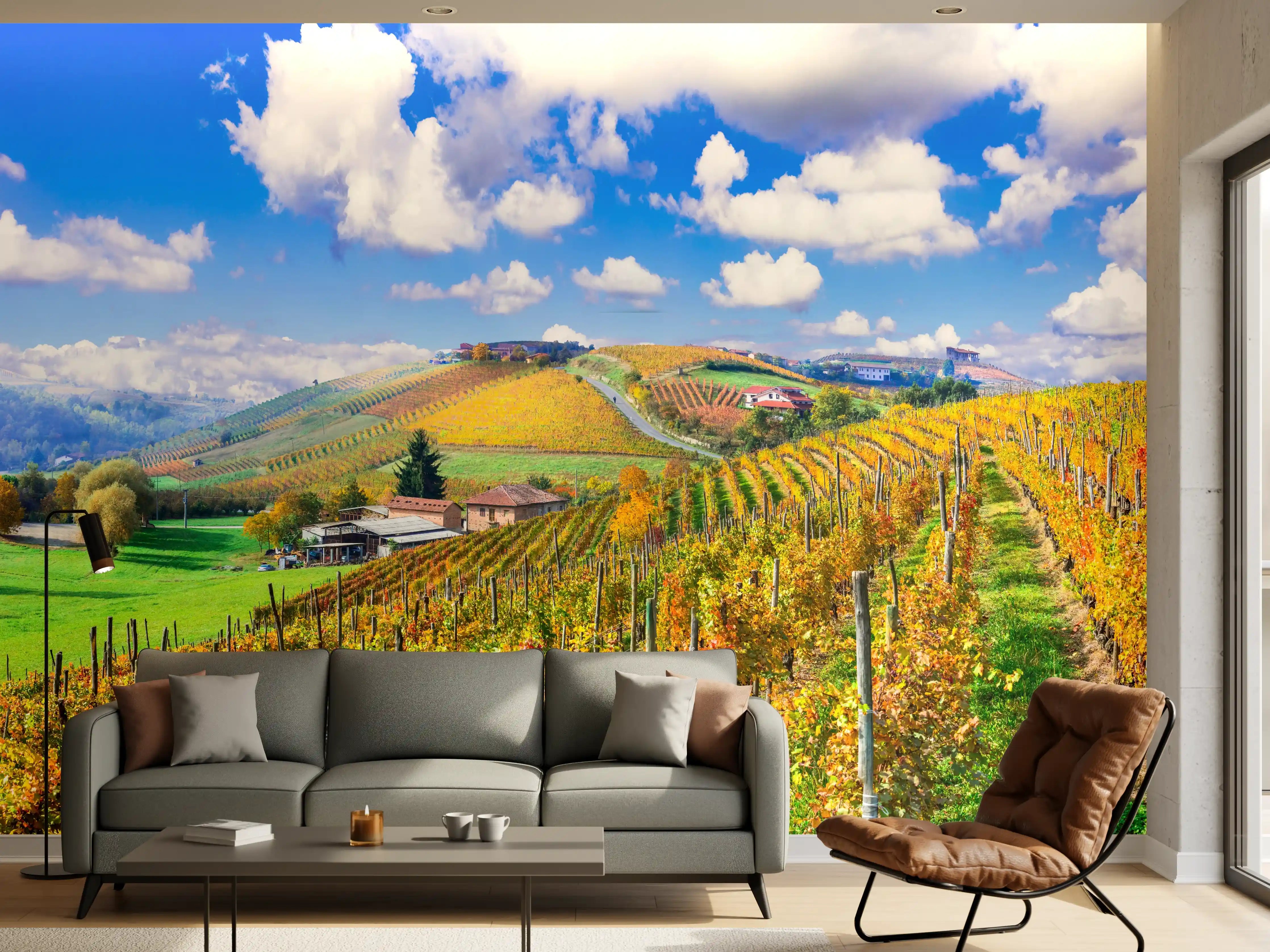 Wandverkleidung Wohnzimmer - Schöne Herbstlandschaft mit Weinbergen - Toskana