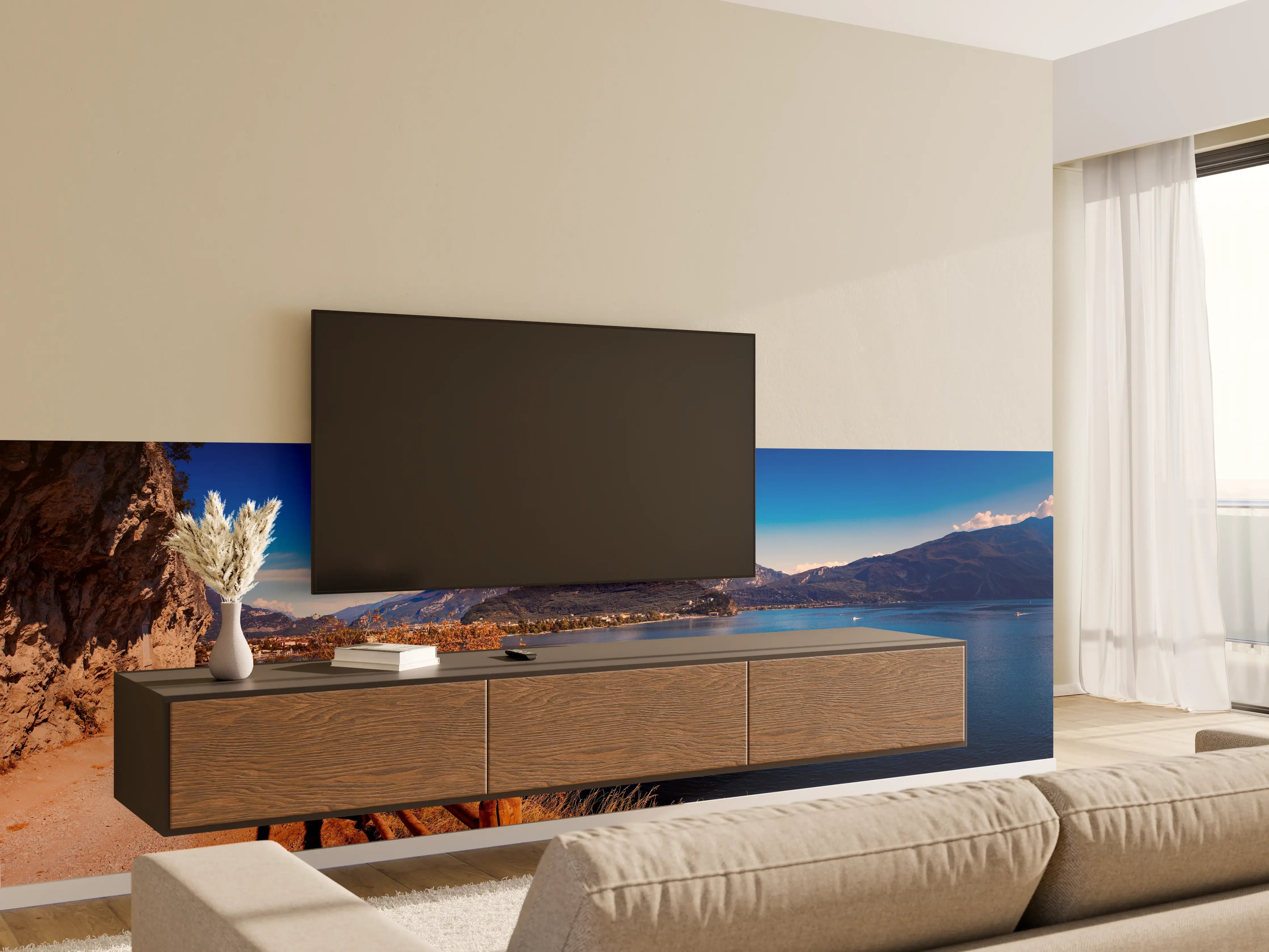 Wandverkleidung Wohnzimmer - Schöne Landschaft mit Blick auf den Gardasee