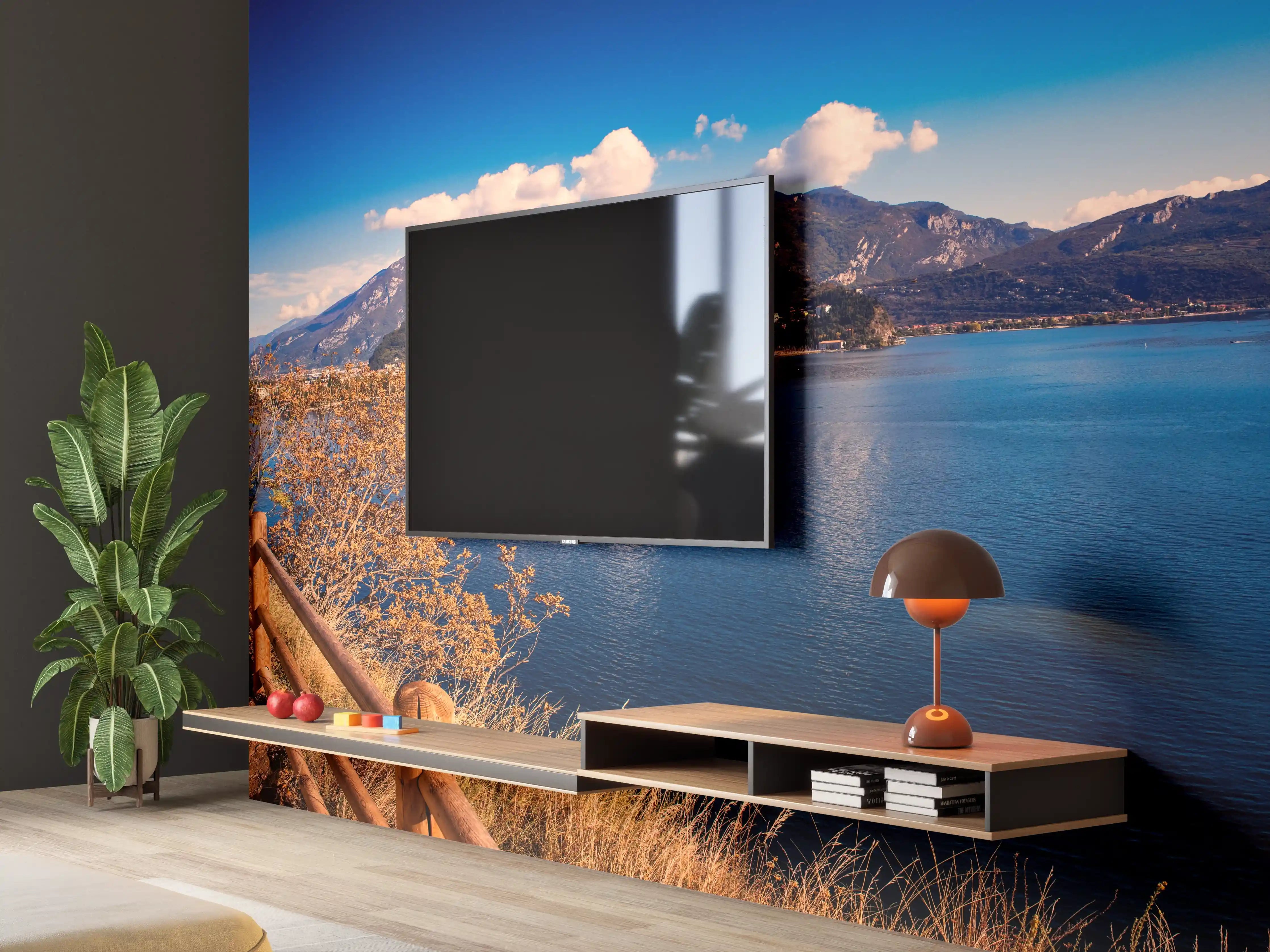Wandverkleidung Wohnzimmer - Schöne Landschaft mit Blick auf den Gardasee