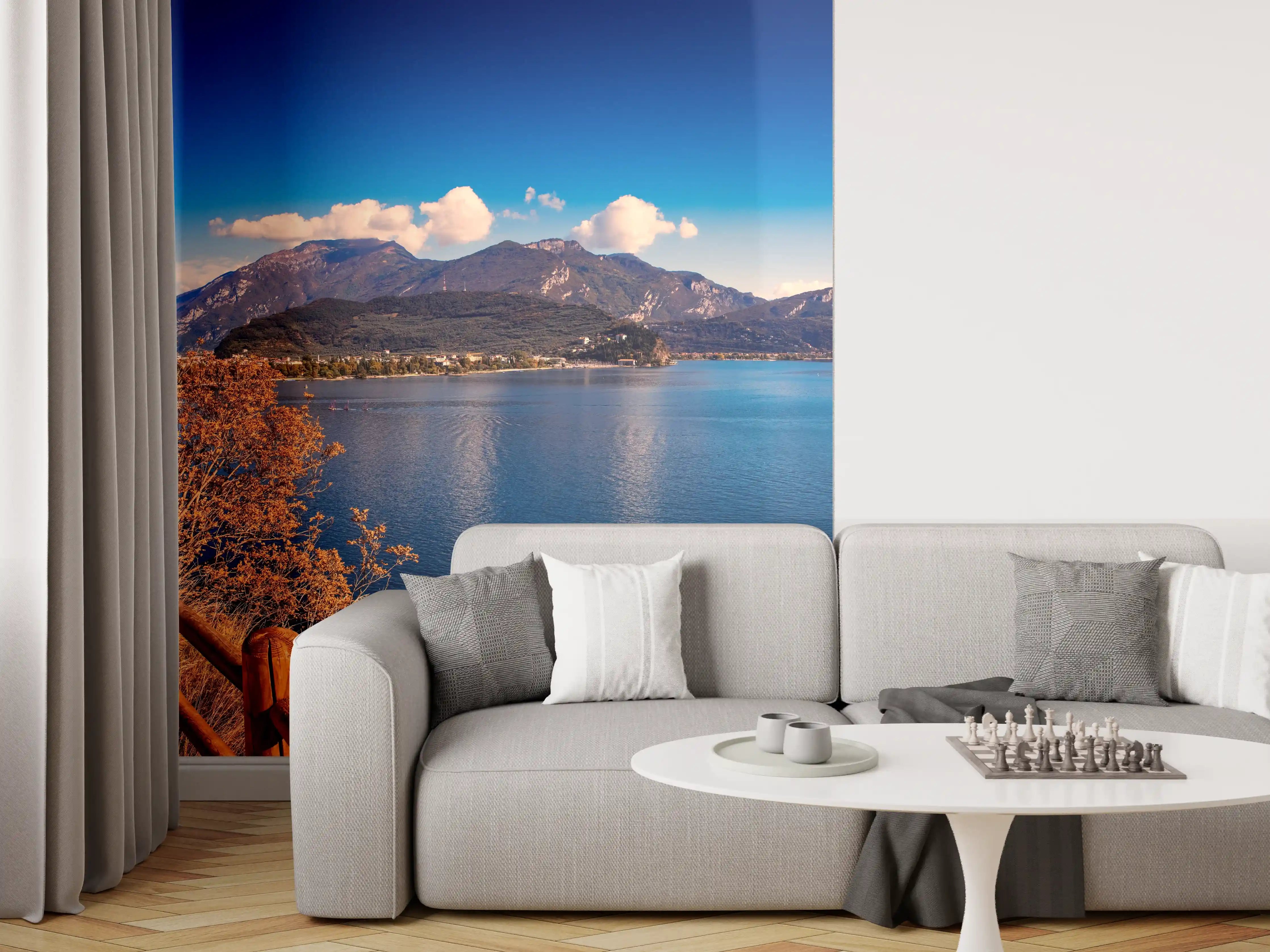 Wandverkleidung Wohnzimmer - Schöne Landschaft mit Blick auf den Gardasee