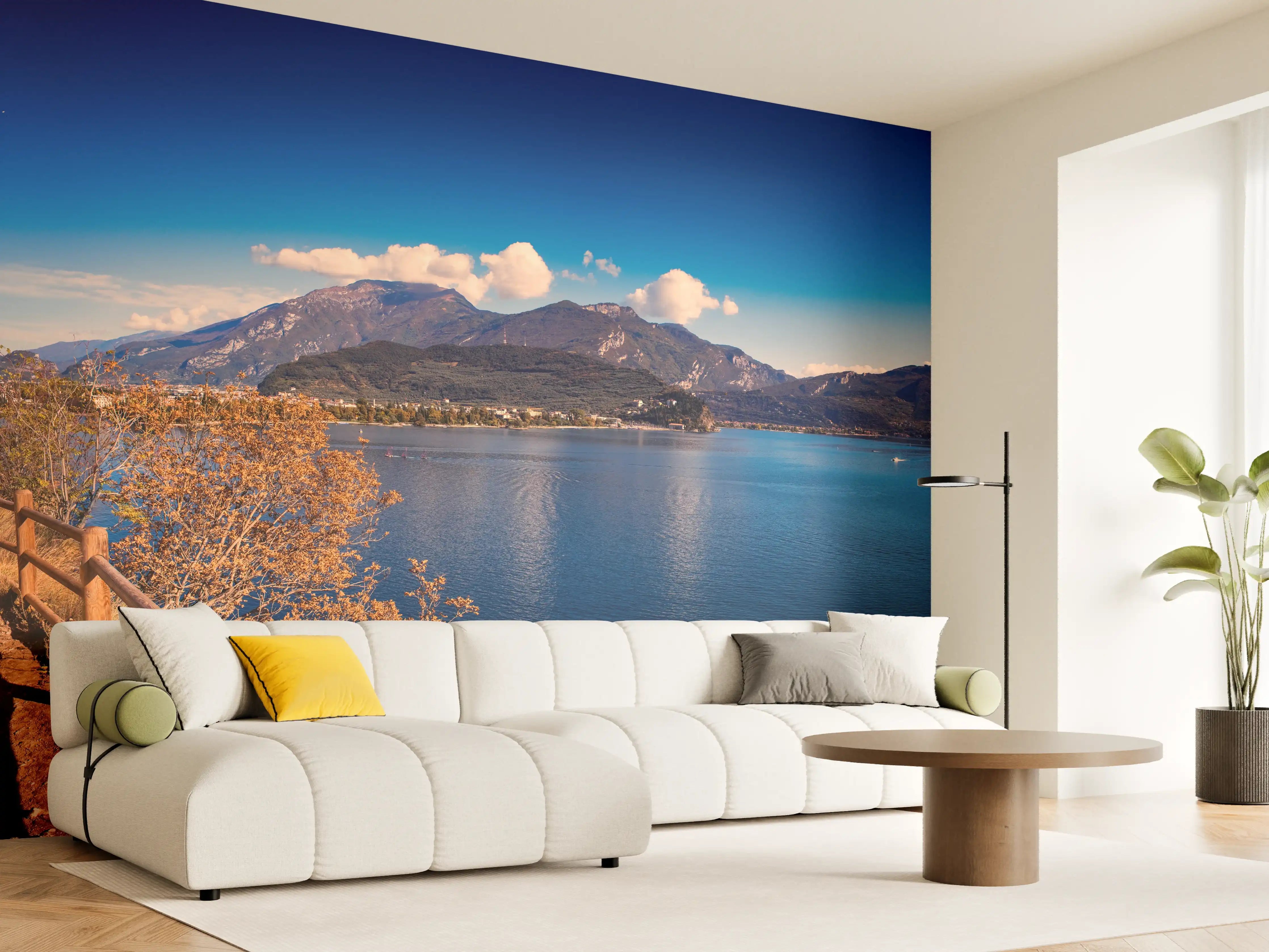 Wandverkleidung Wohnzimmer - Schöne Landschaft mit Blick auf den Gardasee