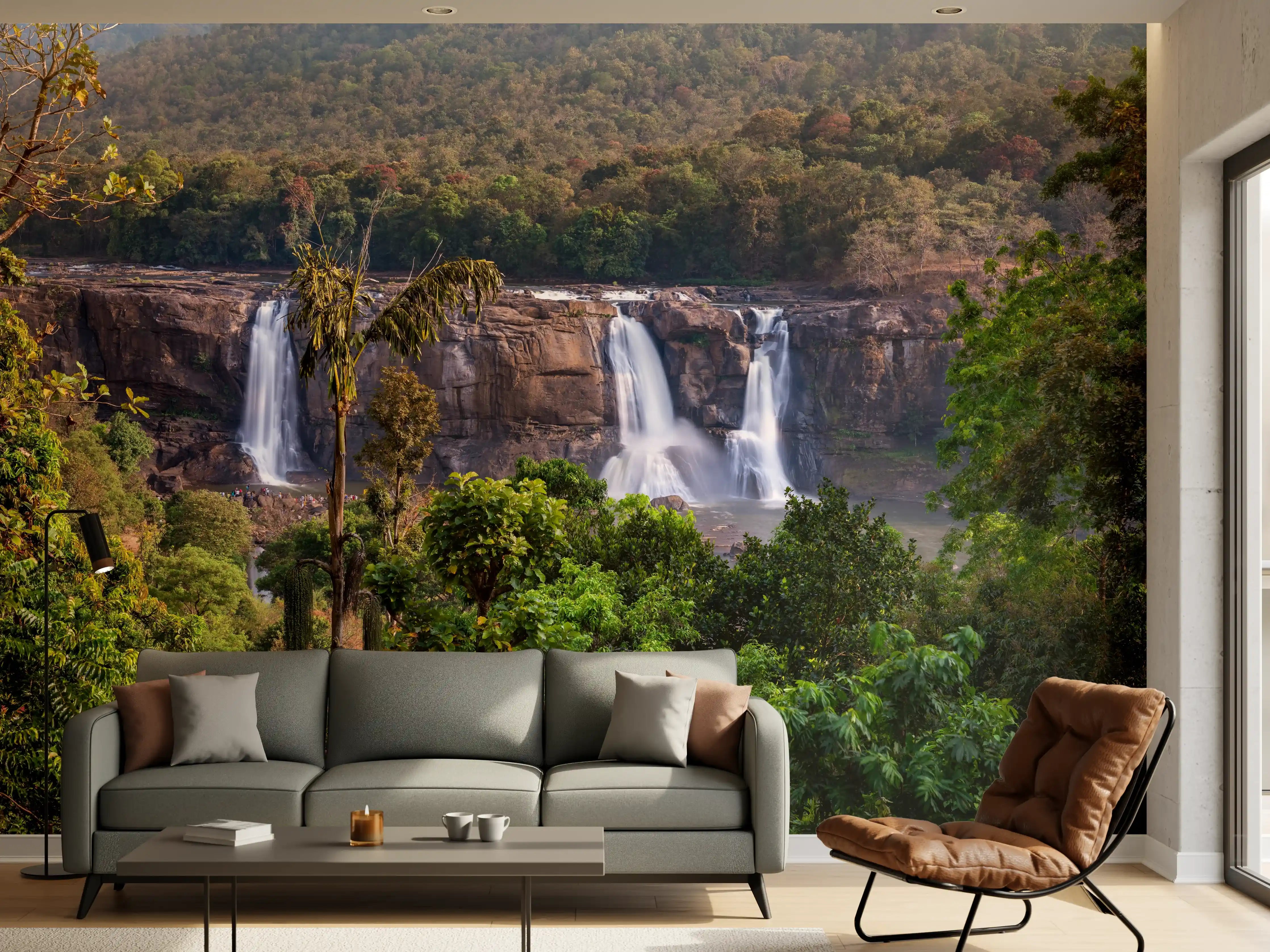 Wandverkleidung Wohnzimmer - Schöne Langzeitbelichtung der Athirappilly-Wasserfälle