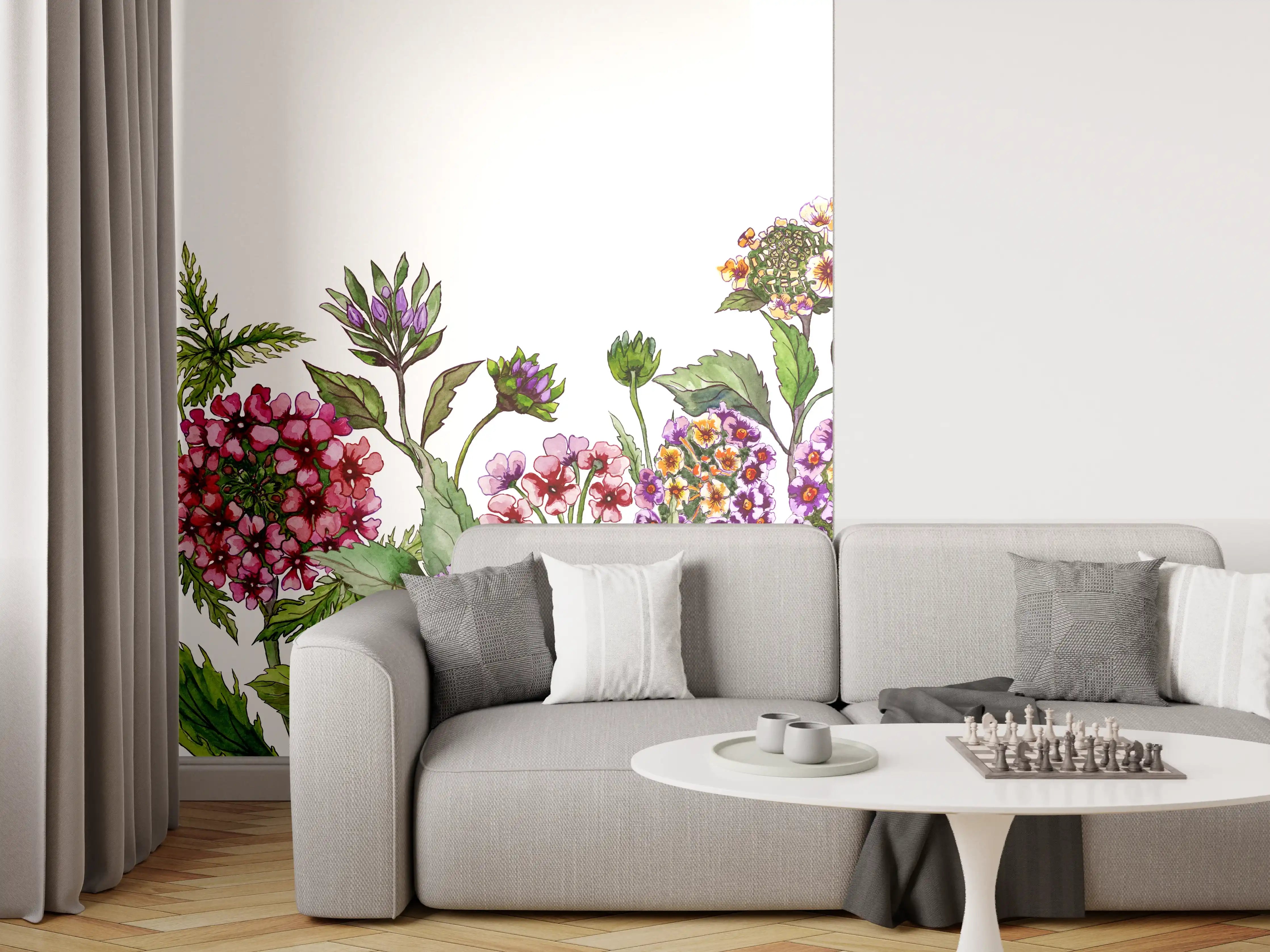 Wandverkleidung Wohnzimmer - Schöne Lantana-Blüten mit grünem Blätter