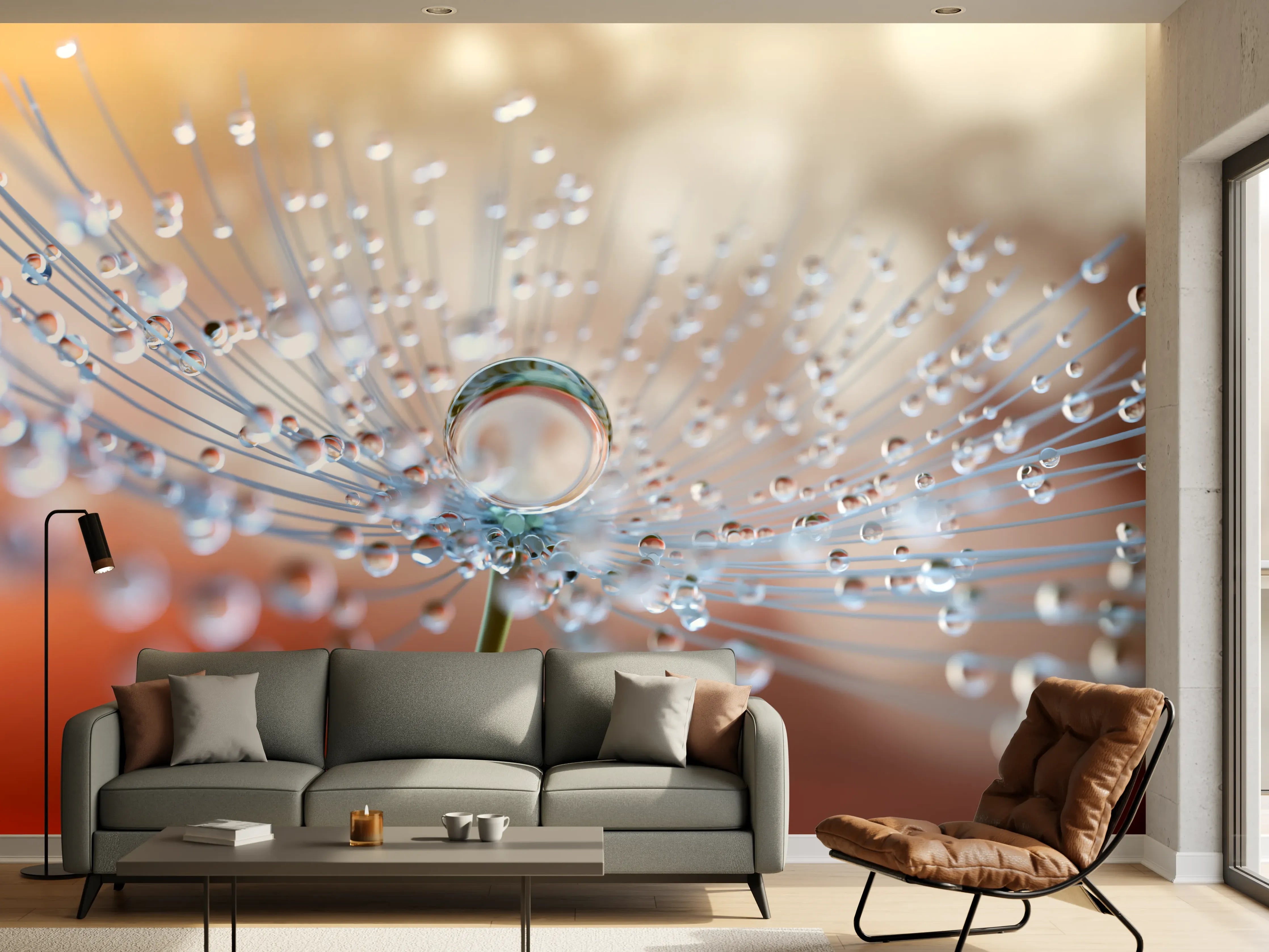 Wandverkleidung Wohnzimmer - Schöne Makrofotografie mit Wassertröpfchen