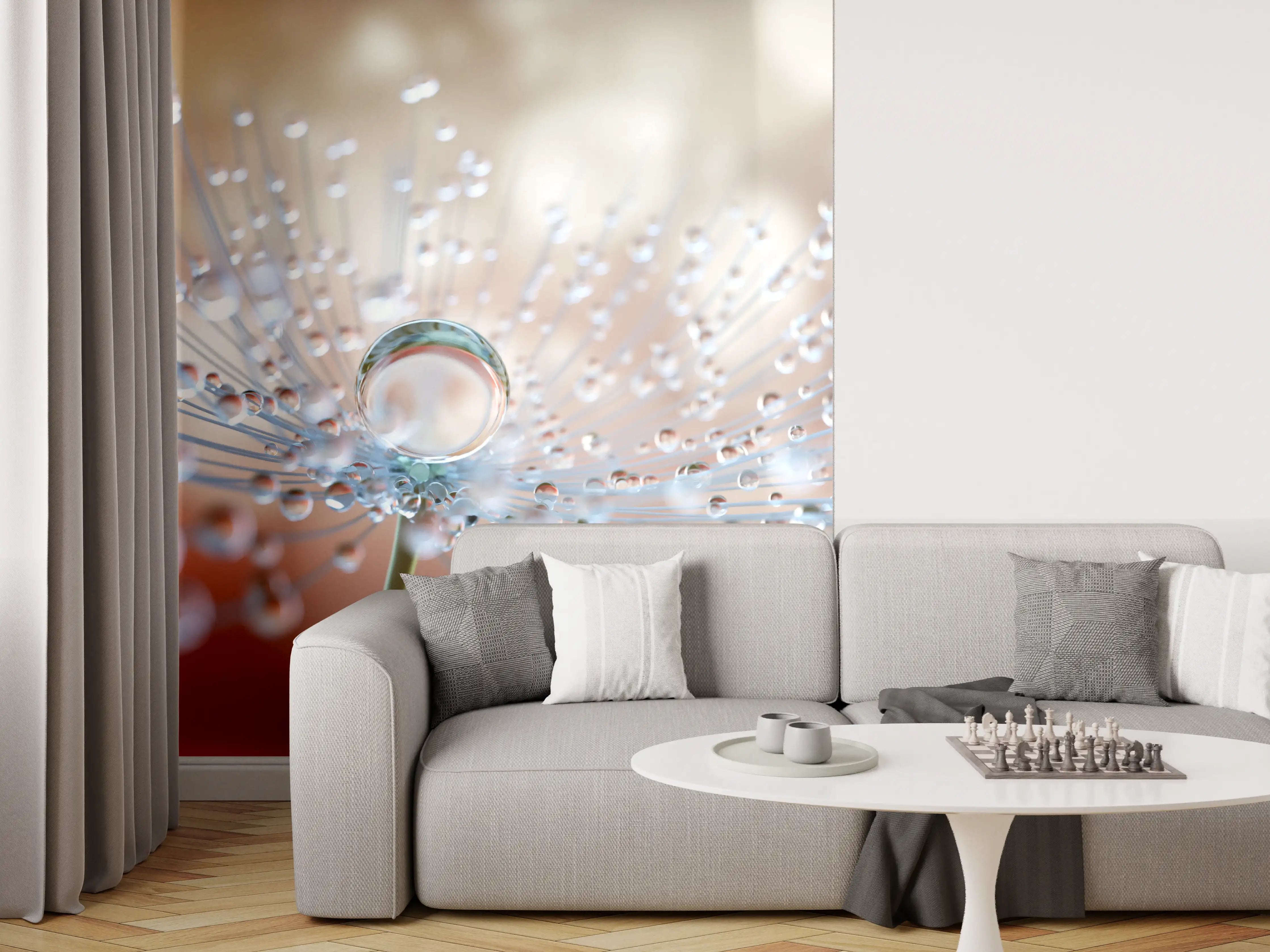 Wandverkleidung Wohnzimmer - Schöne Makrofotografie mit Wassertröpfchen