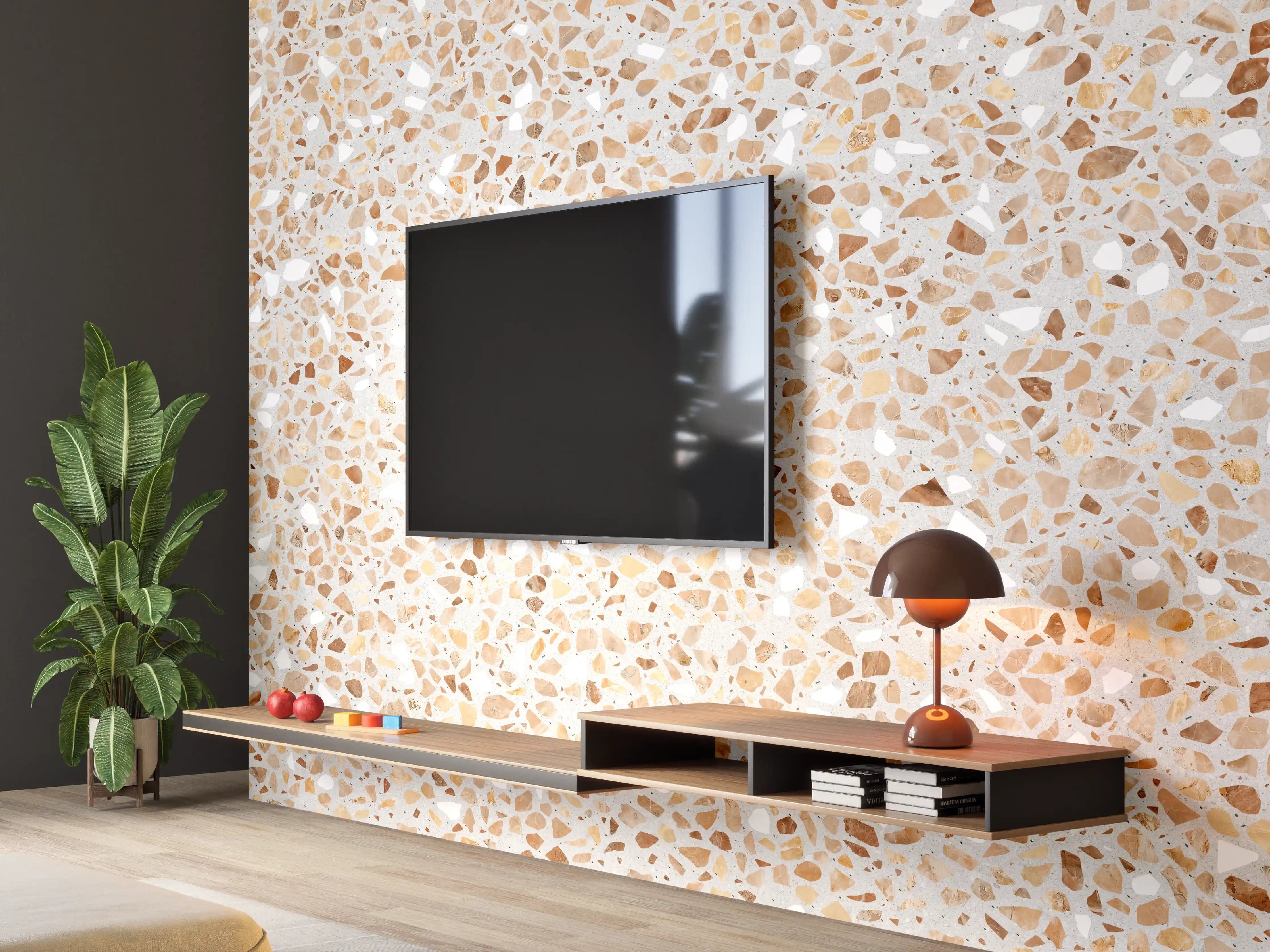 Wandverkleidung Wohnzimmer - Schöne beige Terrazzo Stein Textur