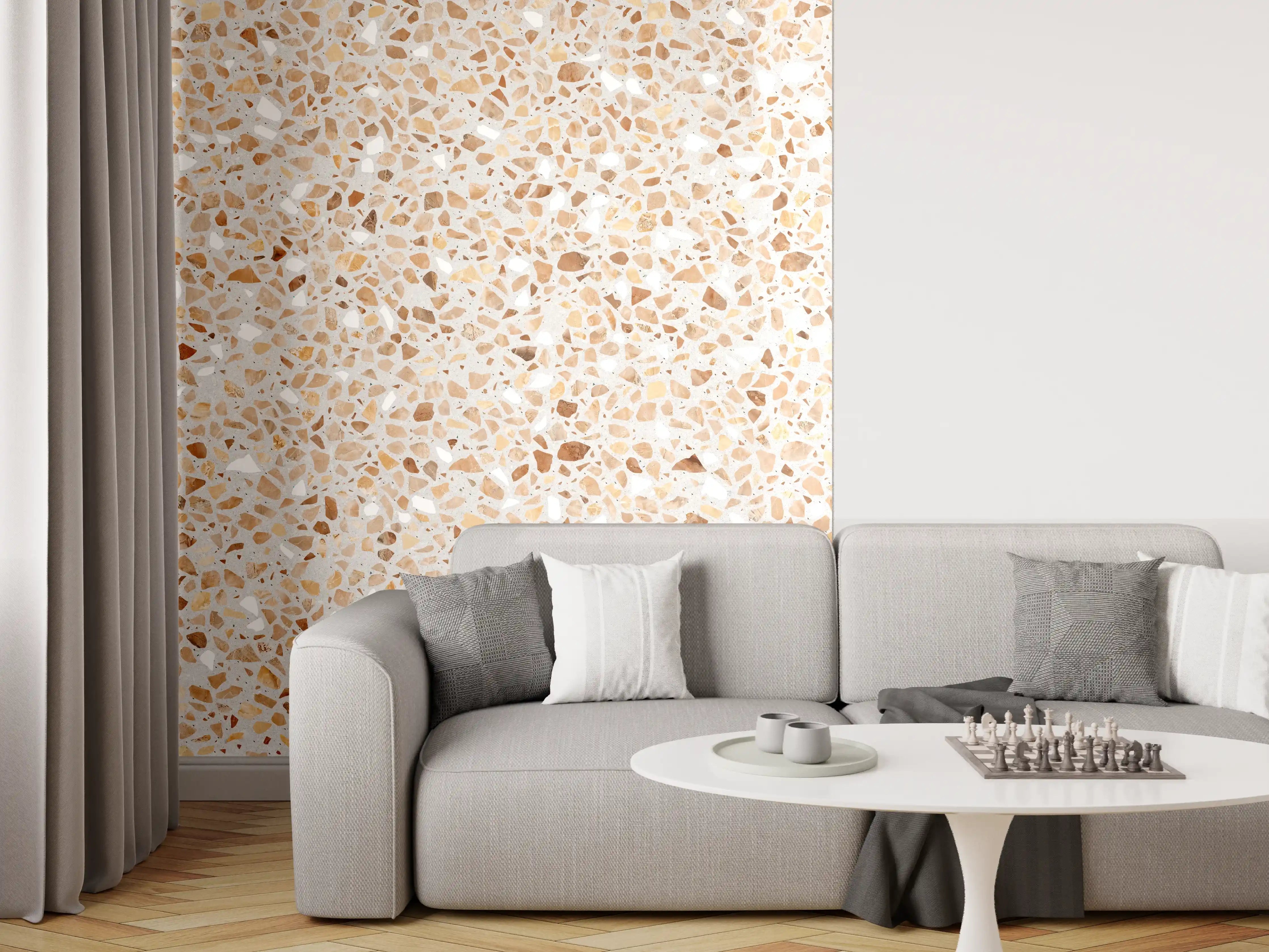 Wandverkleidung Wohnzimmer - Schöne beige Terrazzo Stein Textur