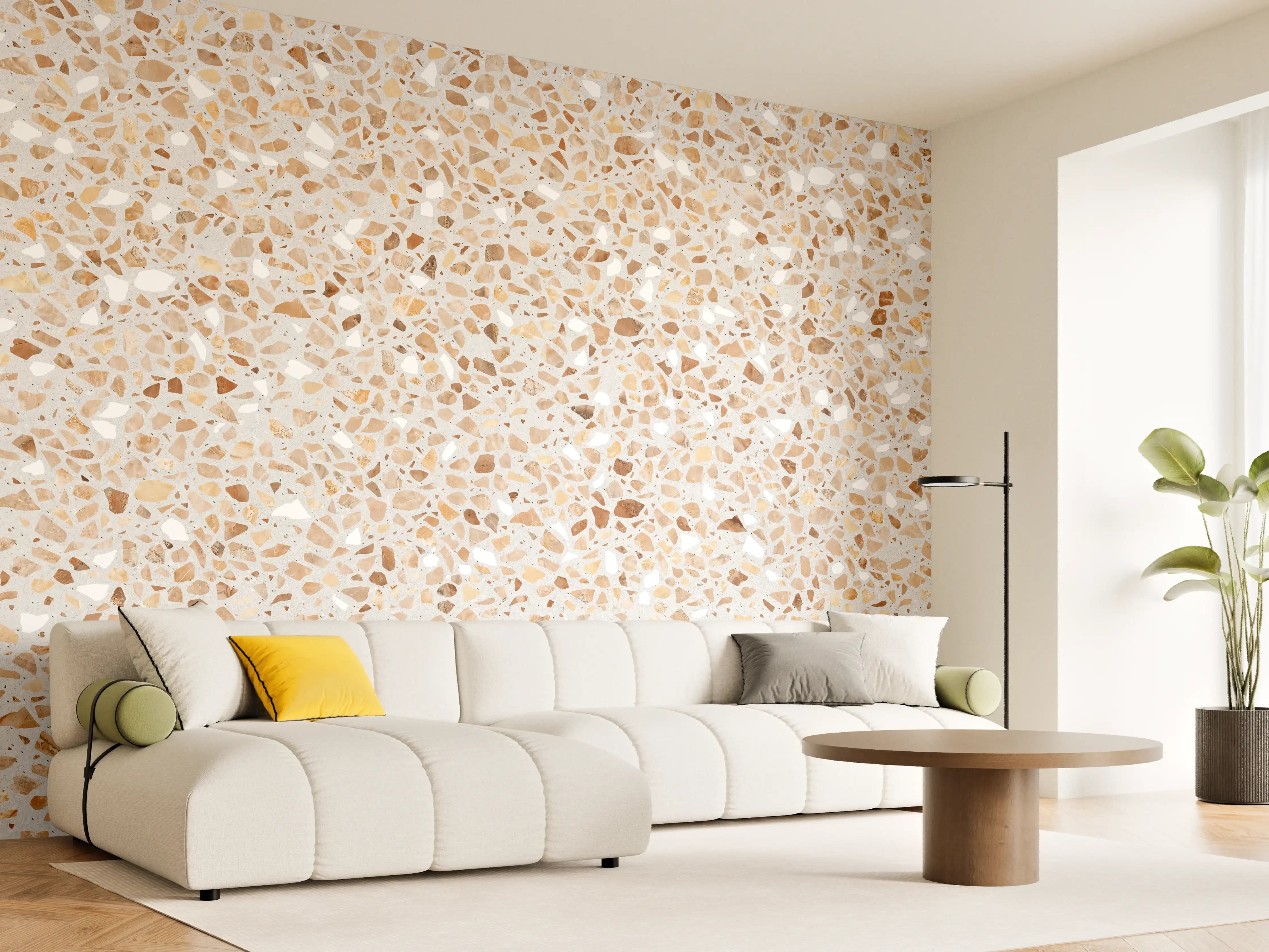 Wandverkleidung Wohnzimmer - Schöne beige Terrazzo Stein Textur