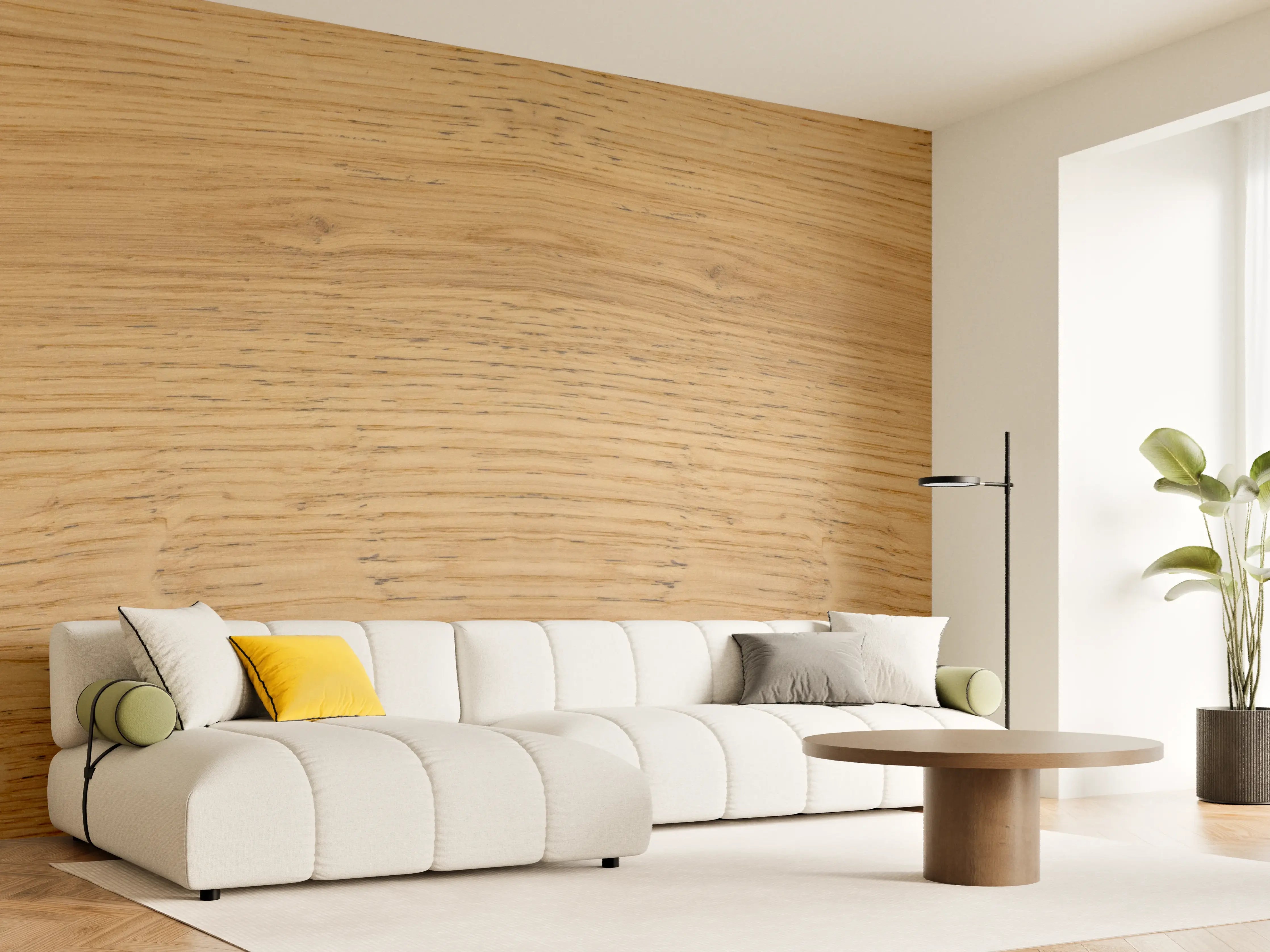 Wandverkleidung Wohnzimmer - Schöne helle Holzplatte