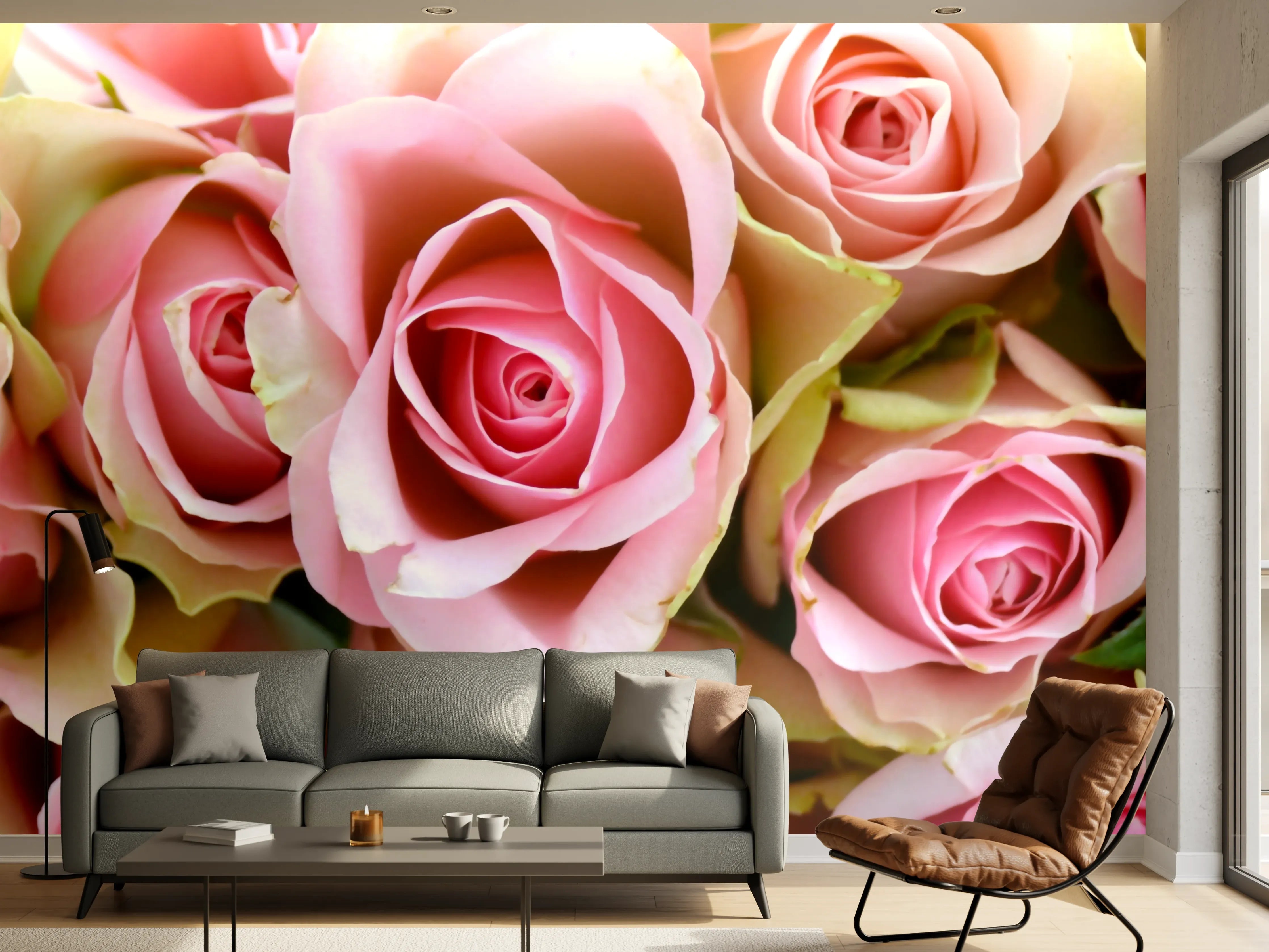Wandverkleidung Wohnzimmer - Schöne rosa Rosen - Elegant und zart