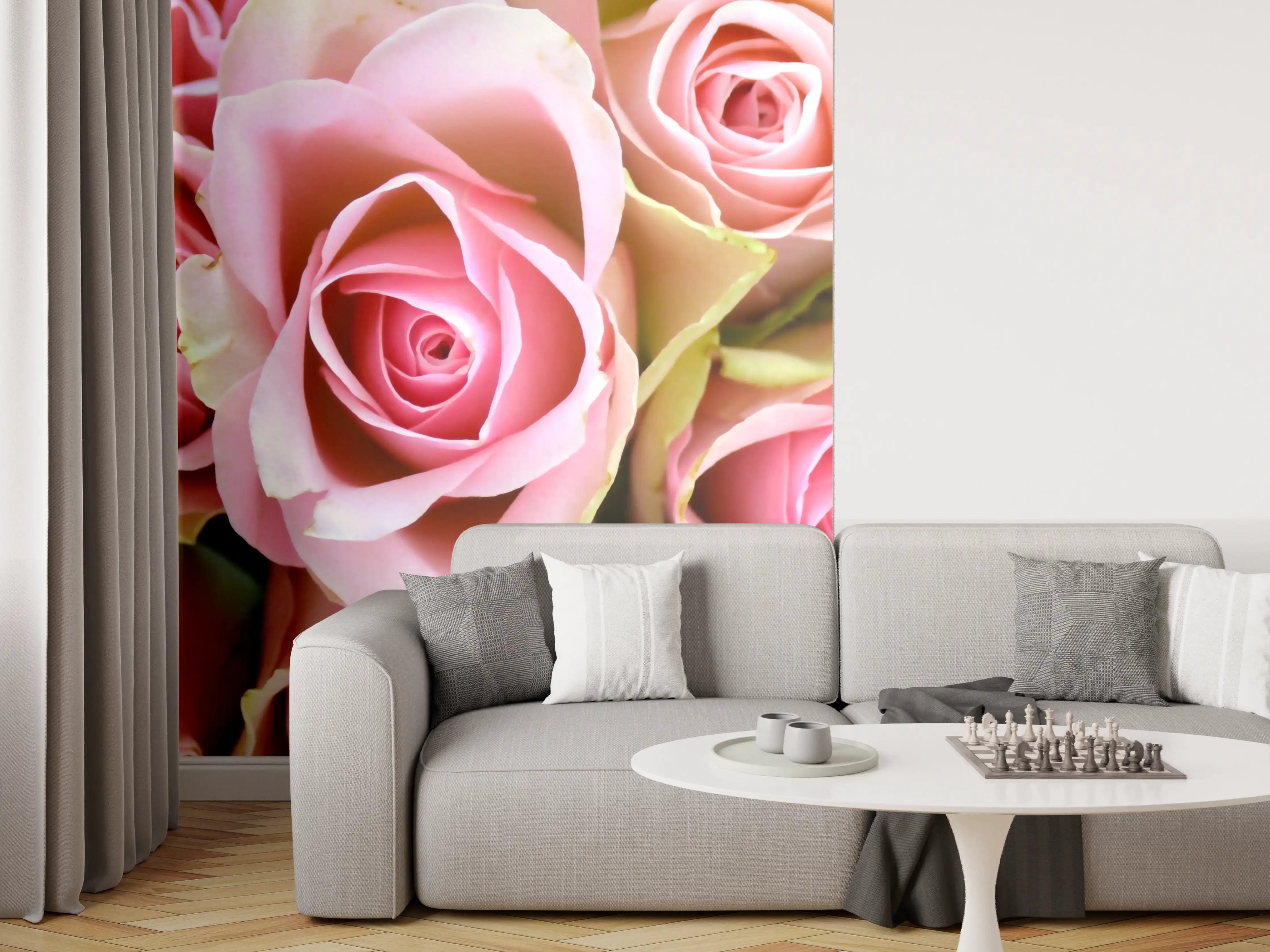 Wandverkleidung Wohnzimmer - Schöne rosa Rosen - Elegant und zart