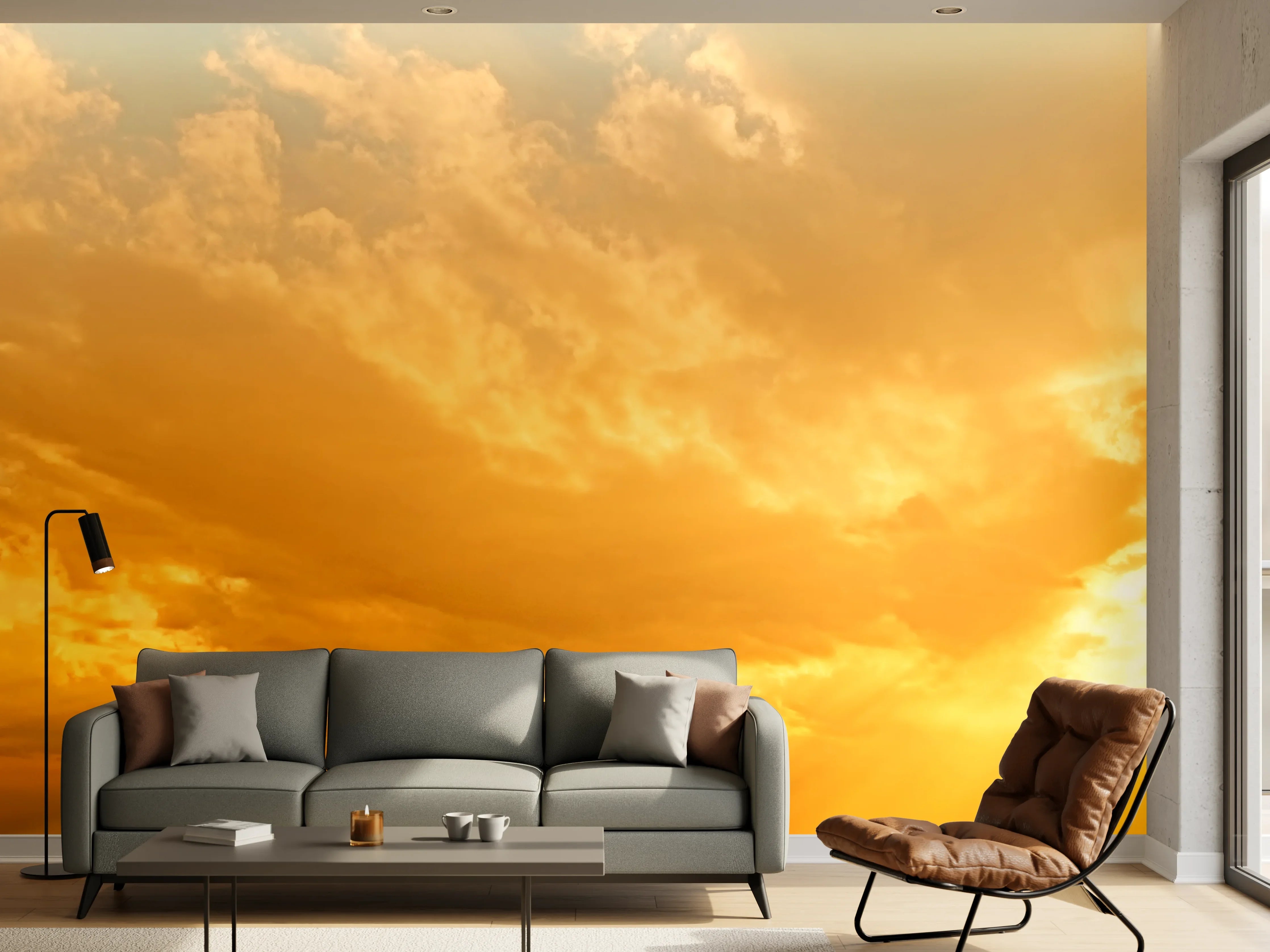 Wandverkleidung Wohnzimmer - Schöner Blick auf Sonnenuntergang