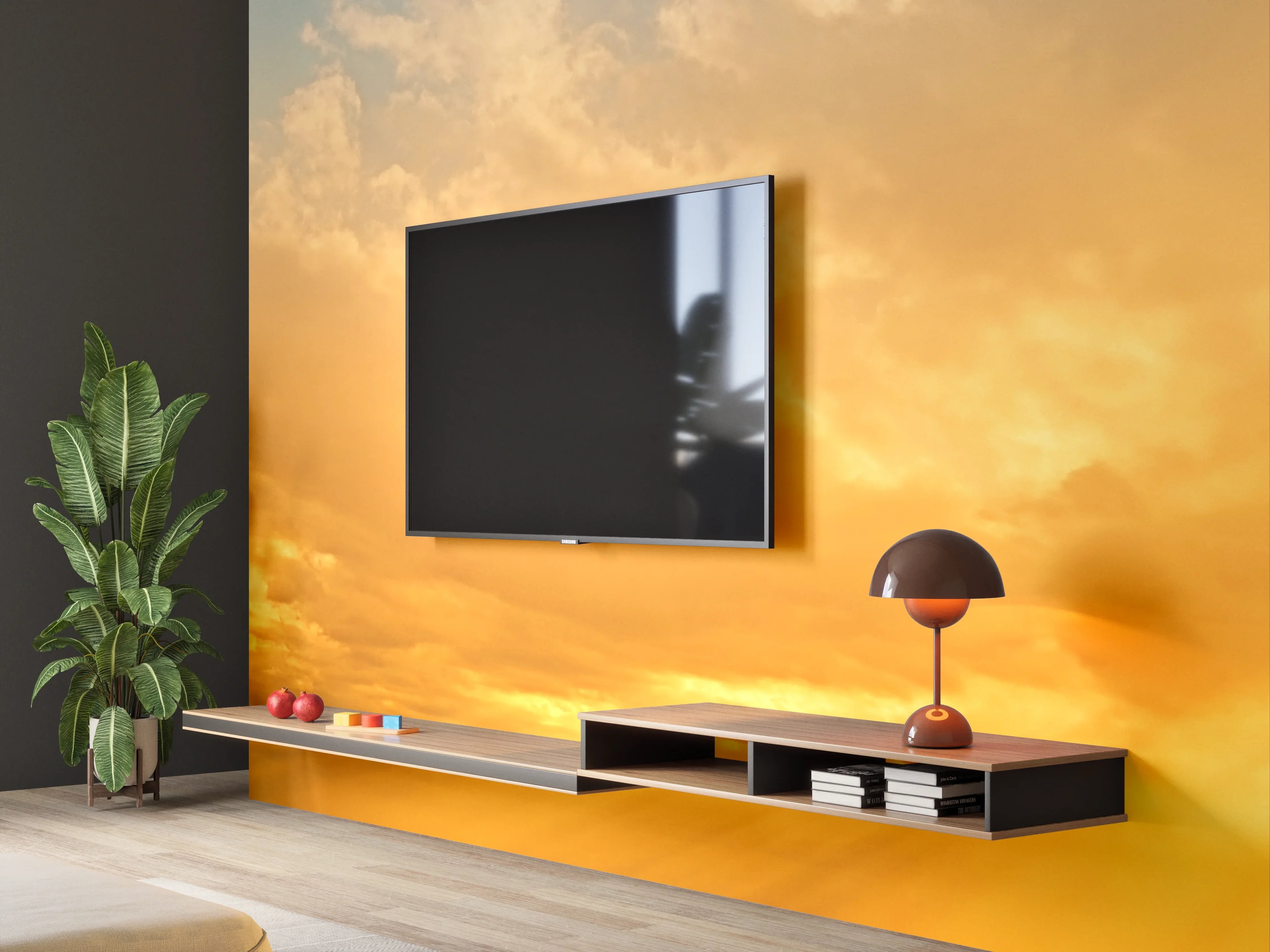 Wandverkleidung Wohnzimmer - Schöner Blick auf Sonnenuntergang