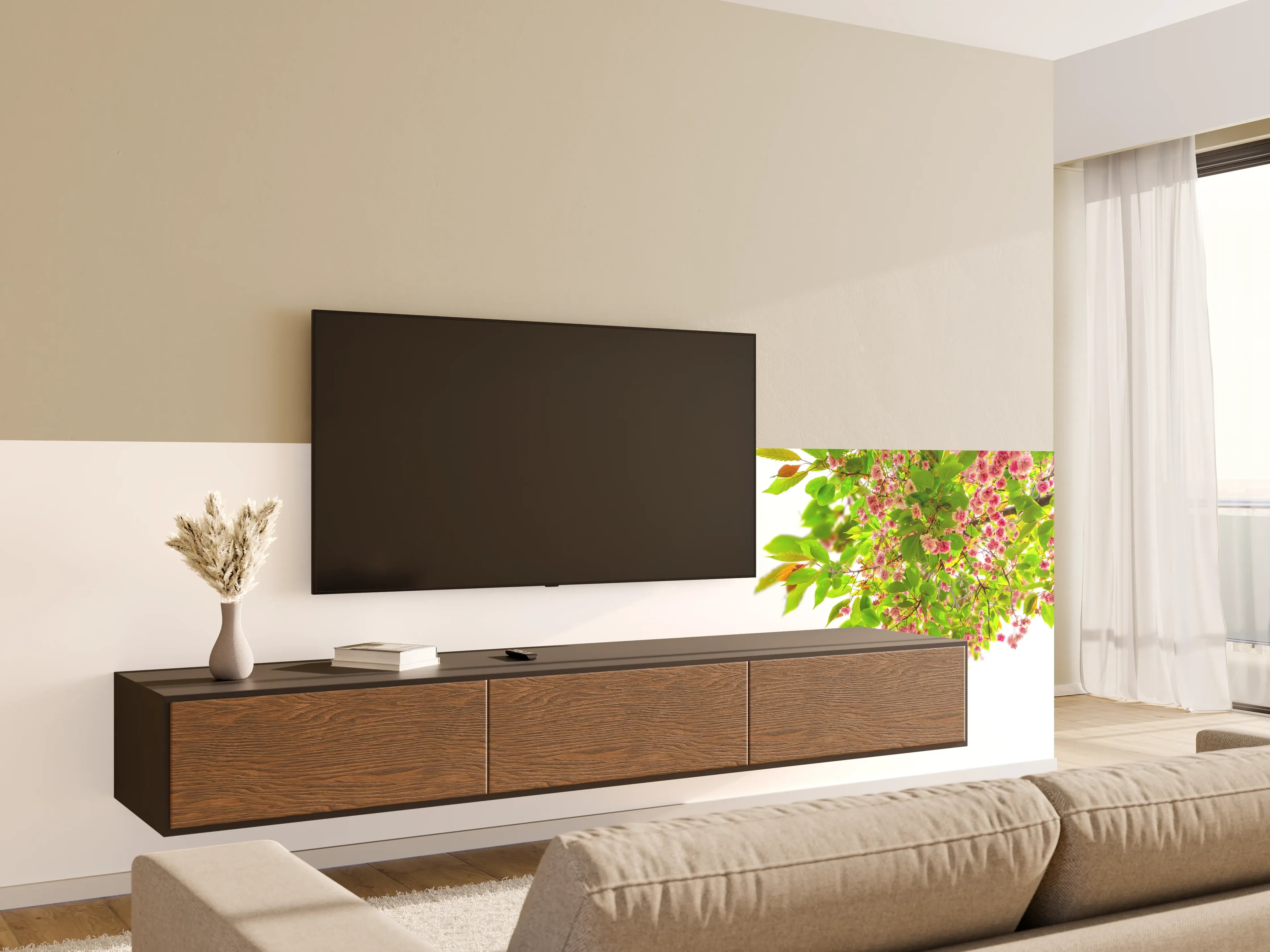 Wandverkleidung Wohnzimmer - Schöner Kirschblütenast