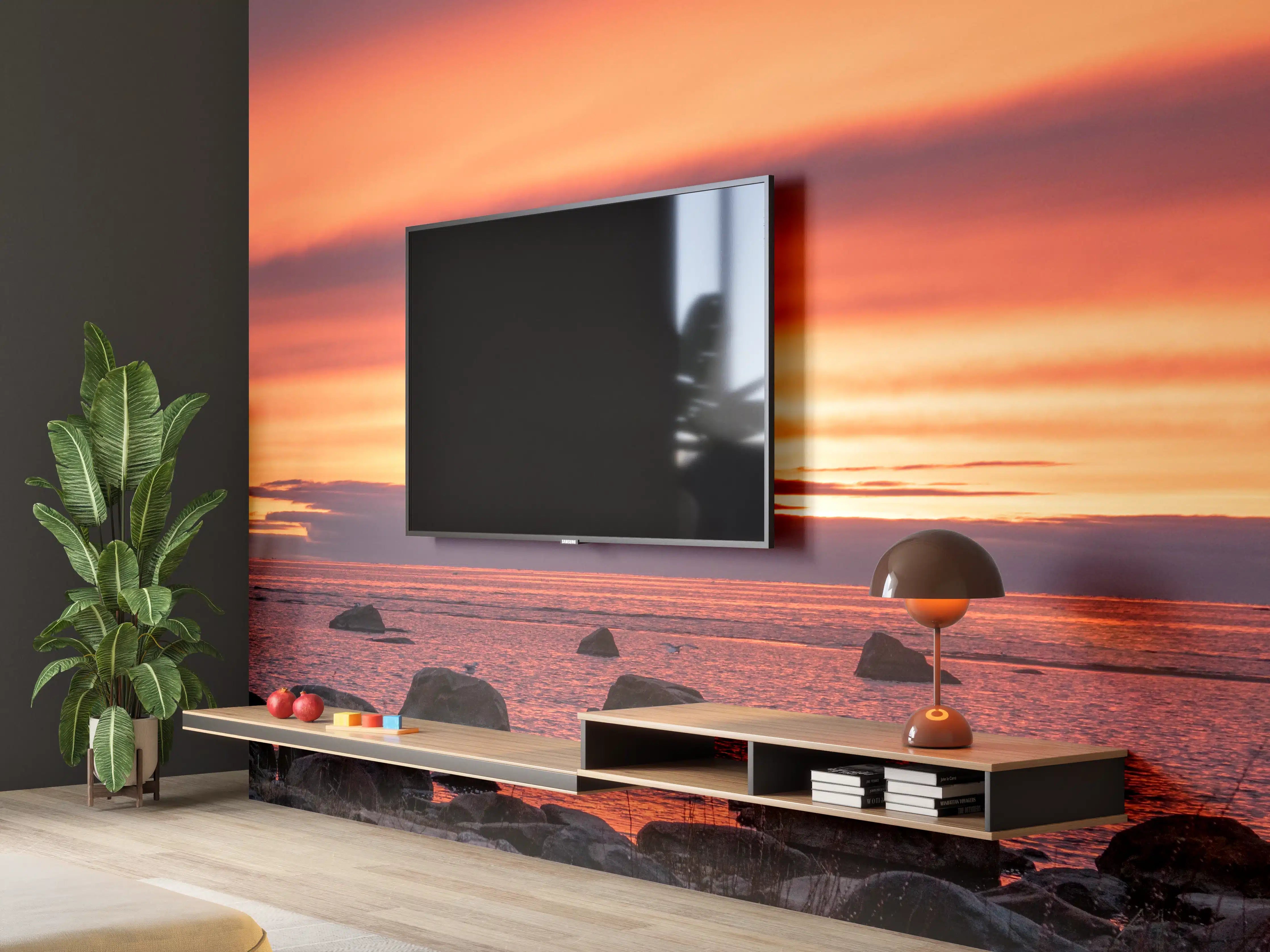 Wandverkleidung Wohnzimmer - Schöner Sonnenuntergang am Meer