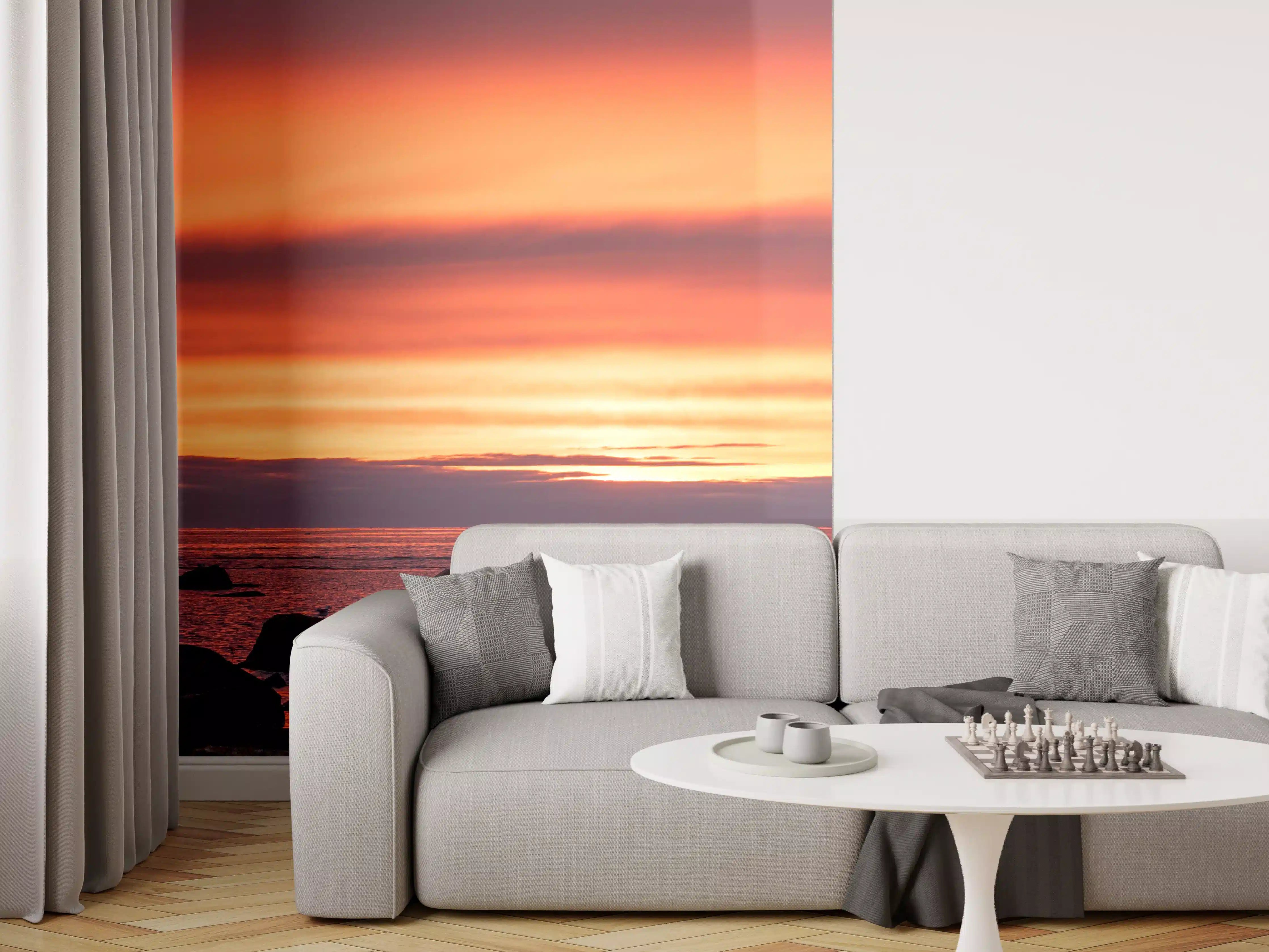 Wandverkleidung Wohnzimmer - Schöner Sonnenuntergang am Meer