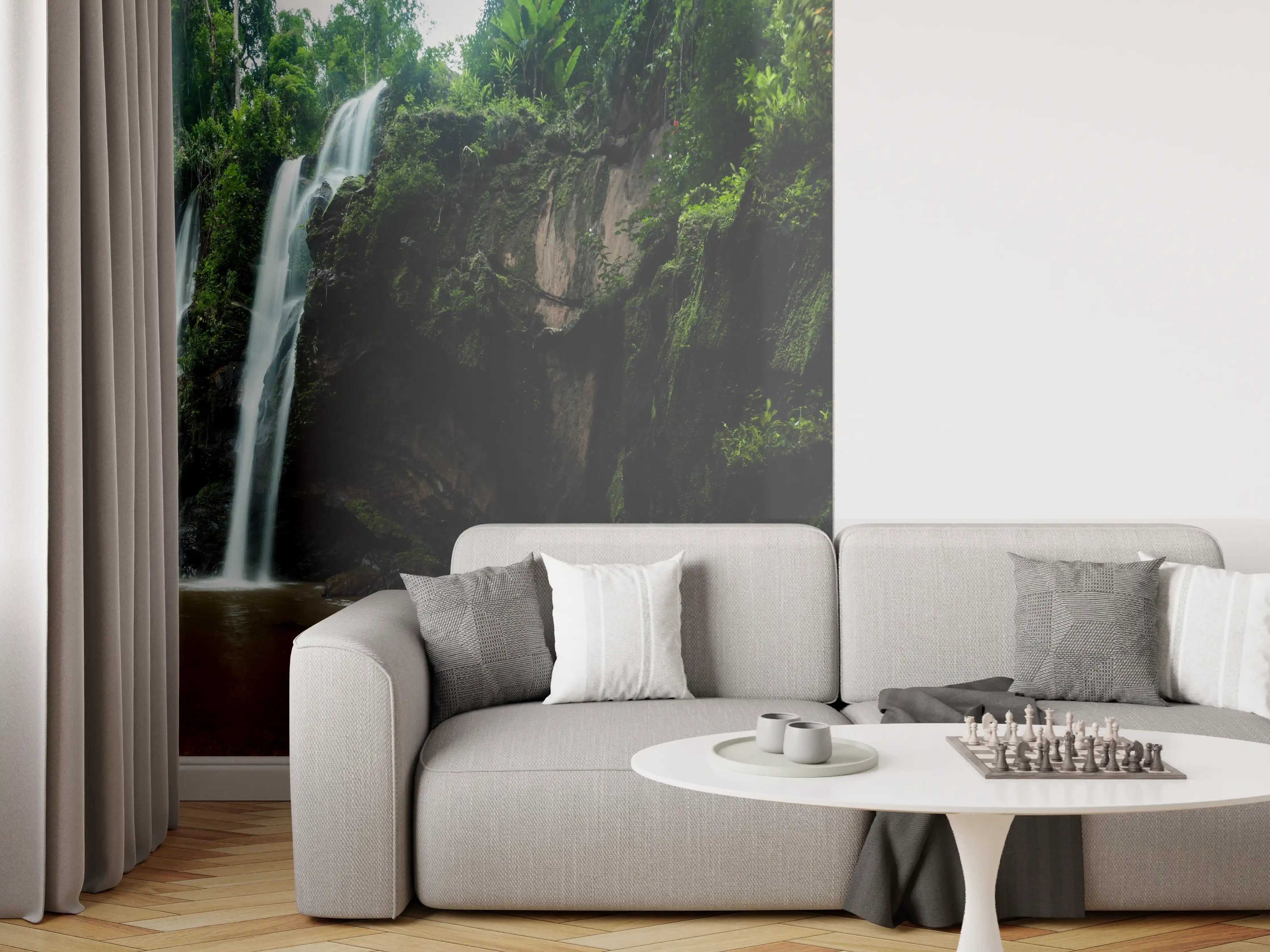 Wandverkleidung Wohnzimmer - Schöner Wasserfall im Dschungel