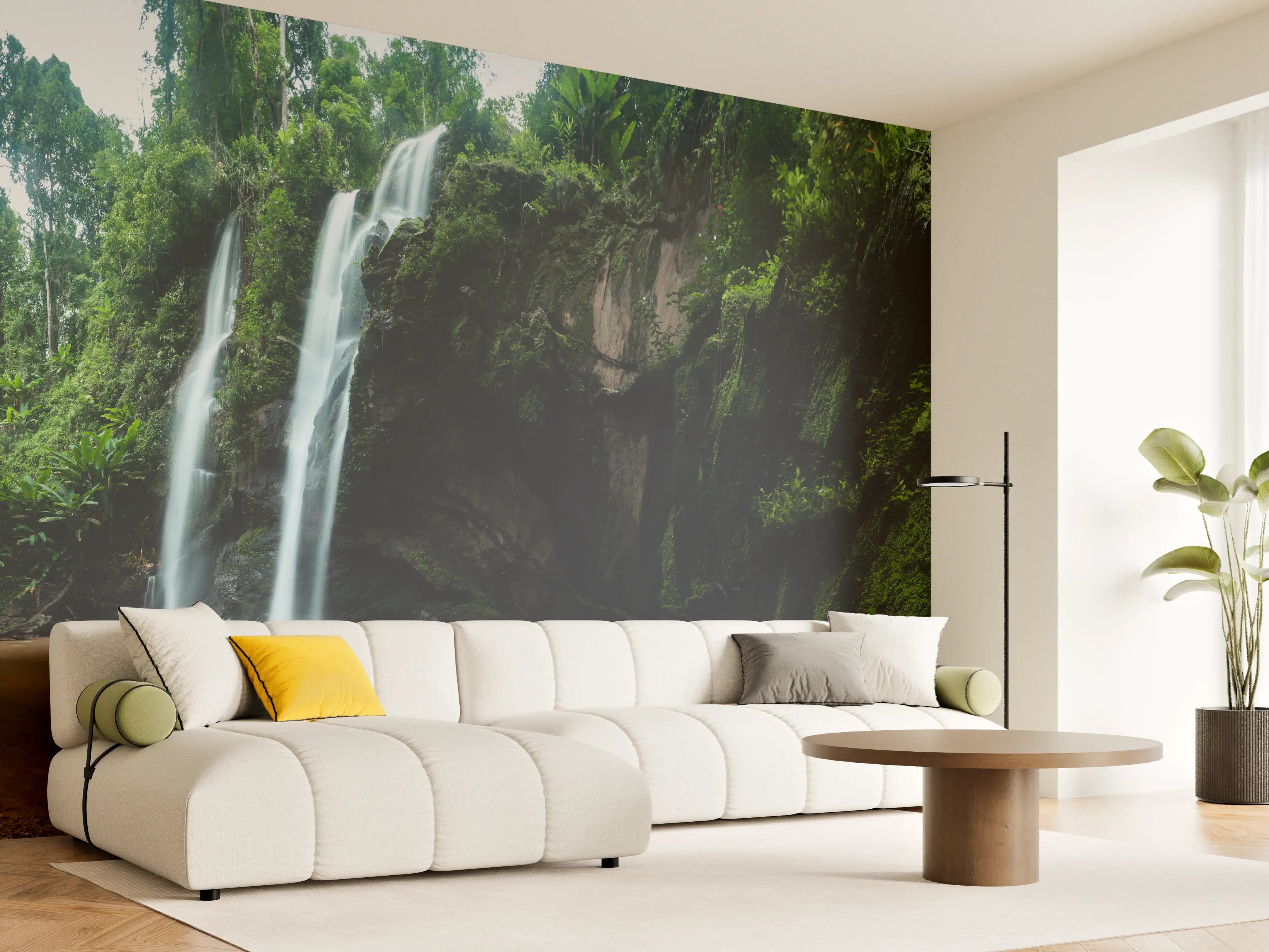 Wandverkleidung Wohnzimmer - Schöner Wasserfall im Dschungel