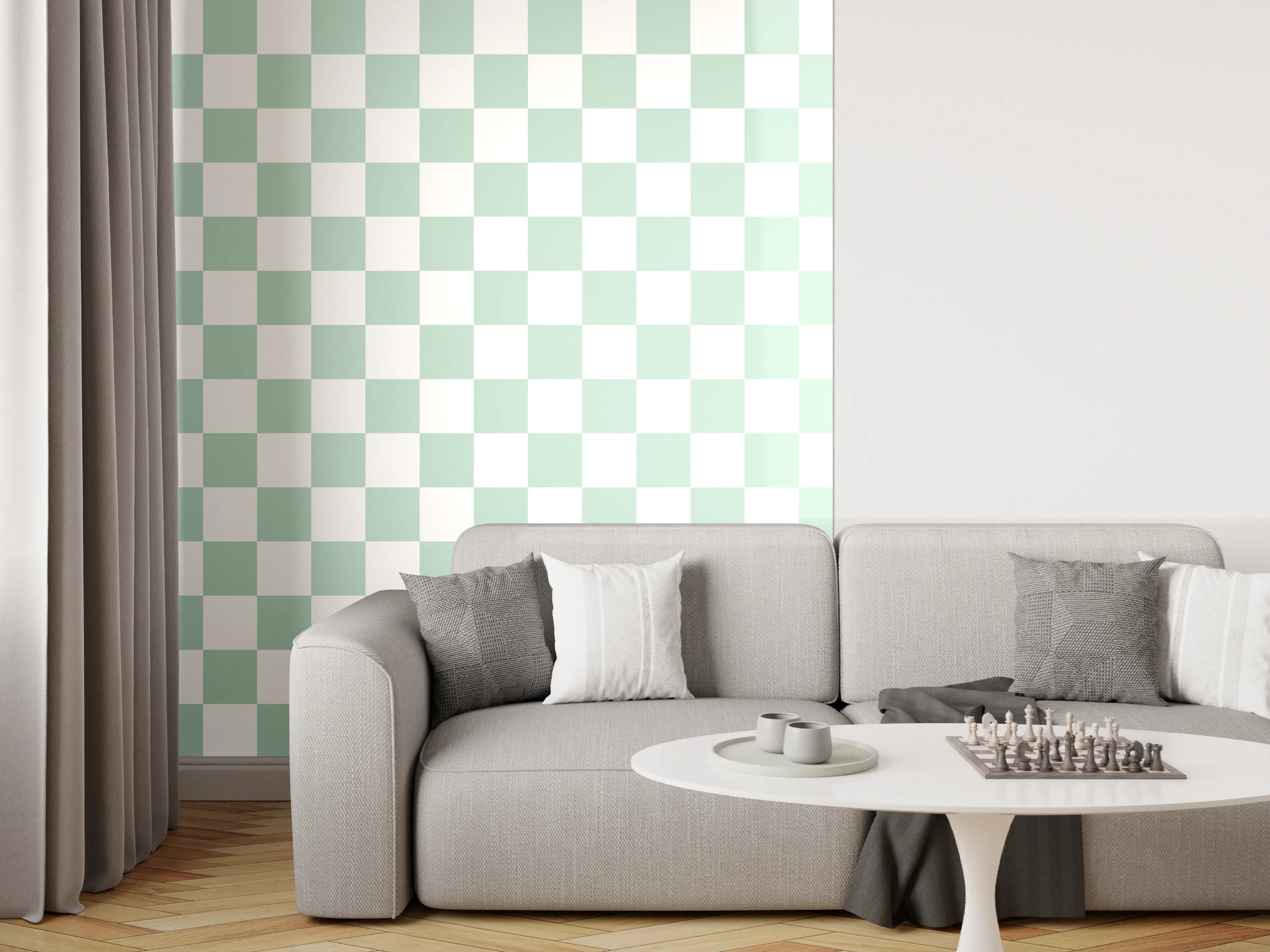 Wandverkleidung Wohnzimmer - Schönes Checkered Muster in Pastell