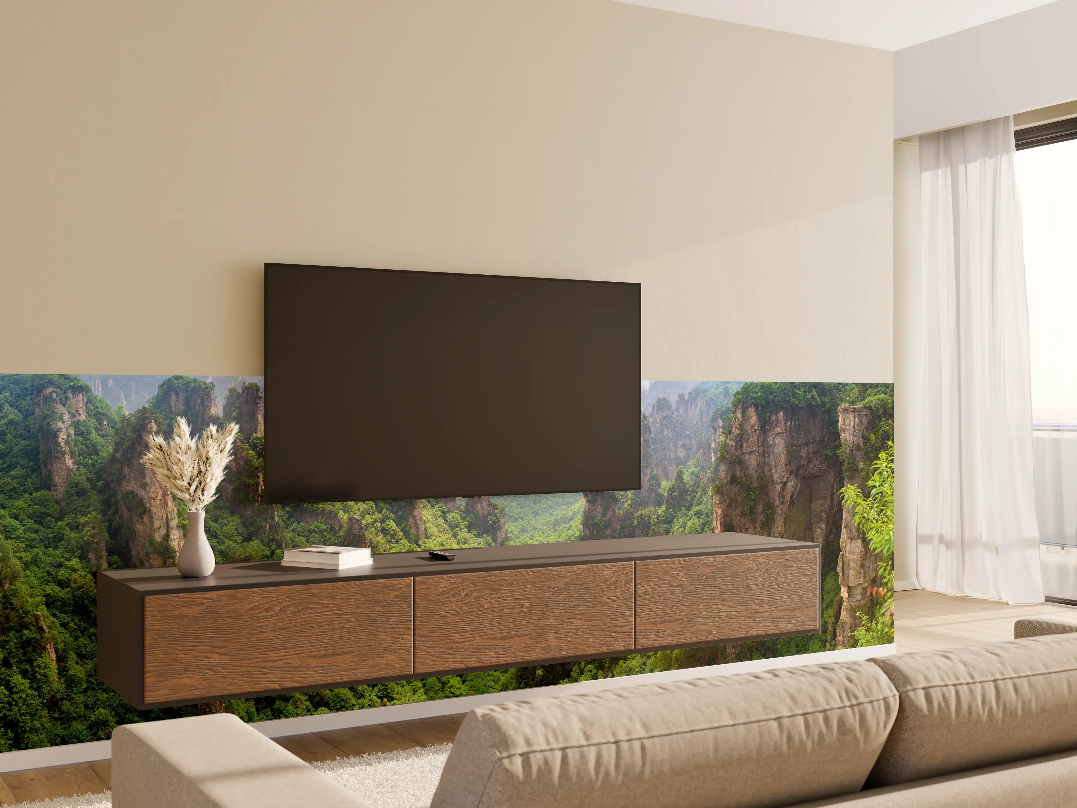 Wandverkleidung Wohnzimmer - Schönes Panorama der Karstberge 