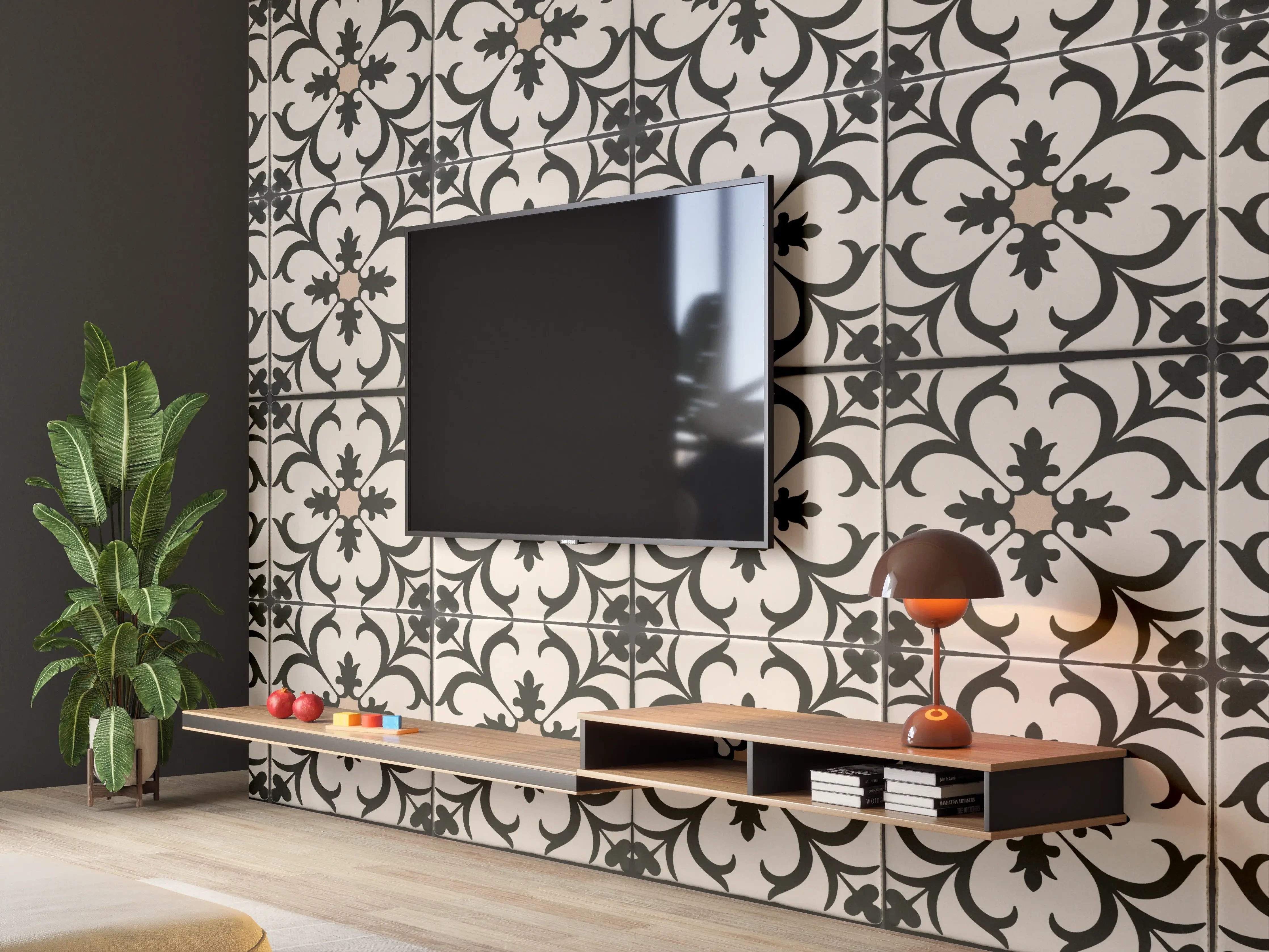 Wandverkleidung Wohnzimmer - Schwarz Braun Vintage Mosaik