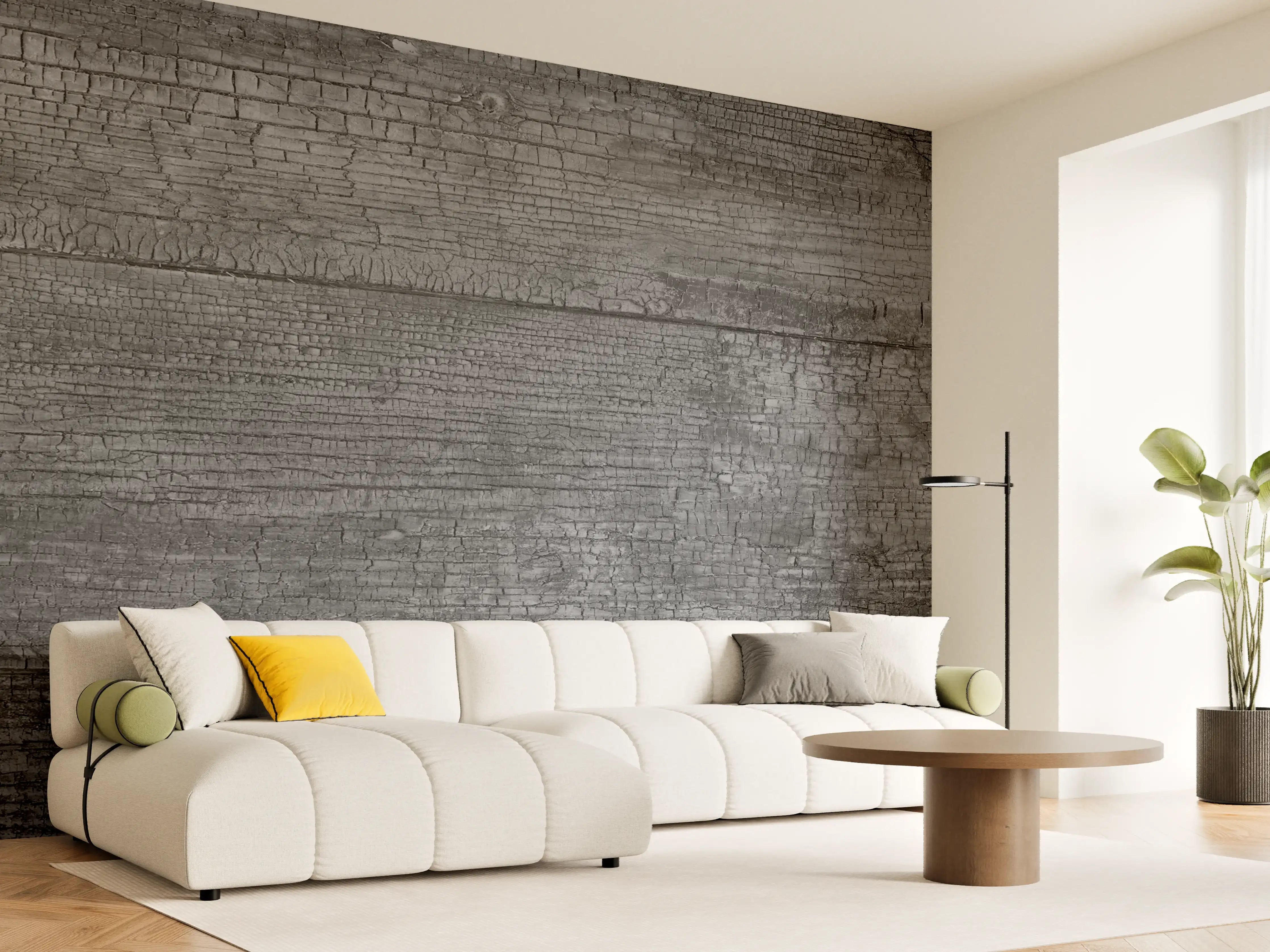 Wandverkleidung Wohnzimmer - Schwarz-Graue Holztextur