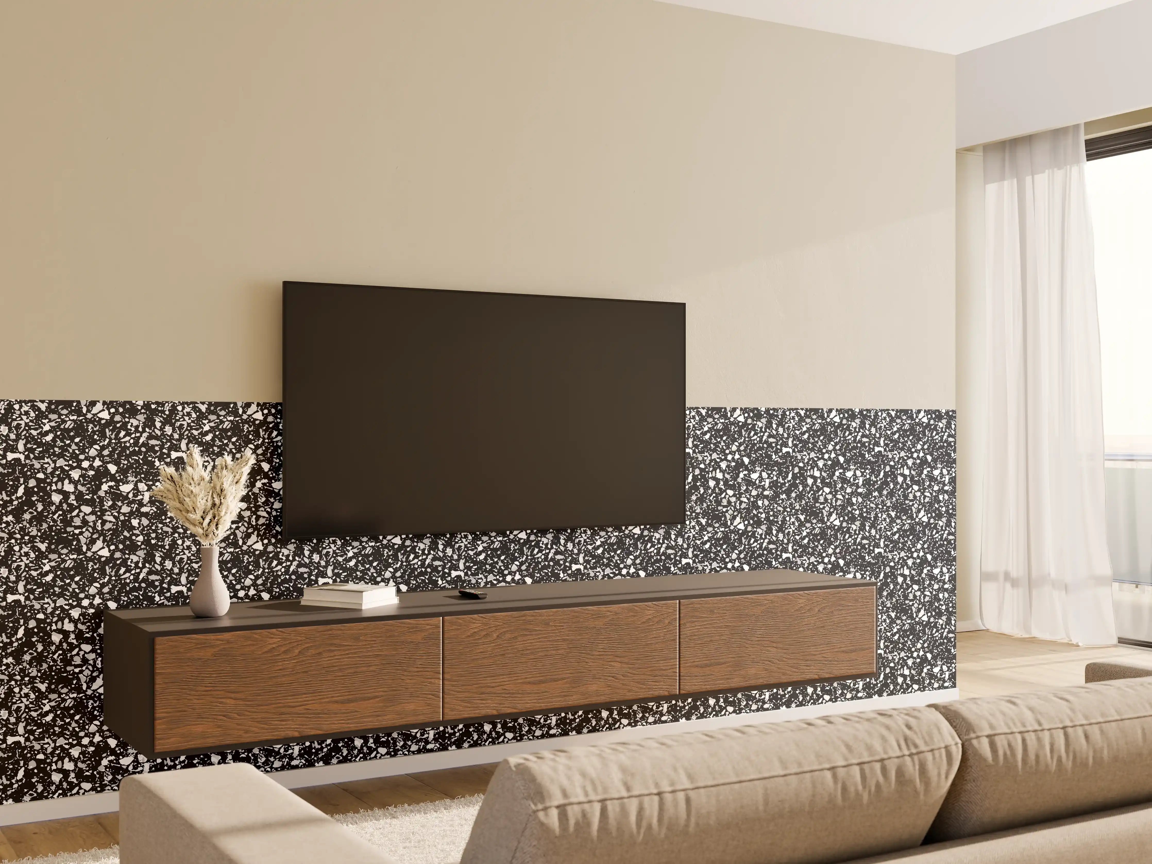 Wandverkleidung Wohnzimmer - Schwarz-Graue Strukturierte Oberfläche