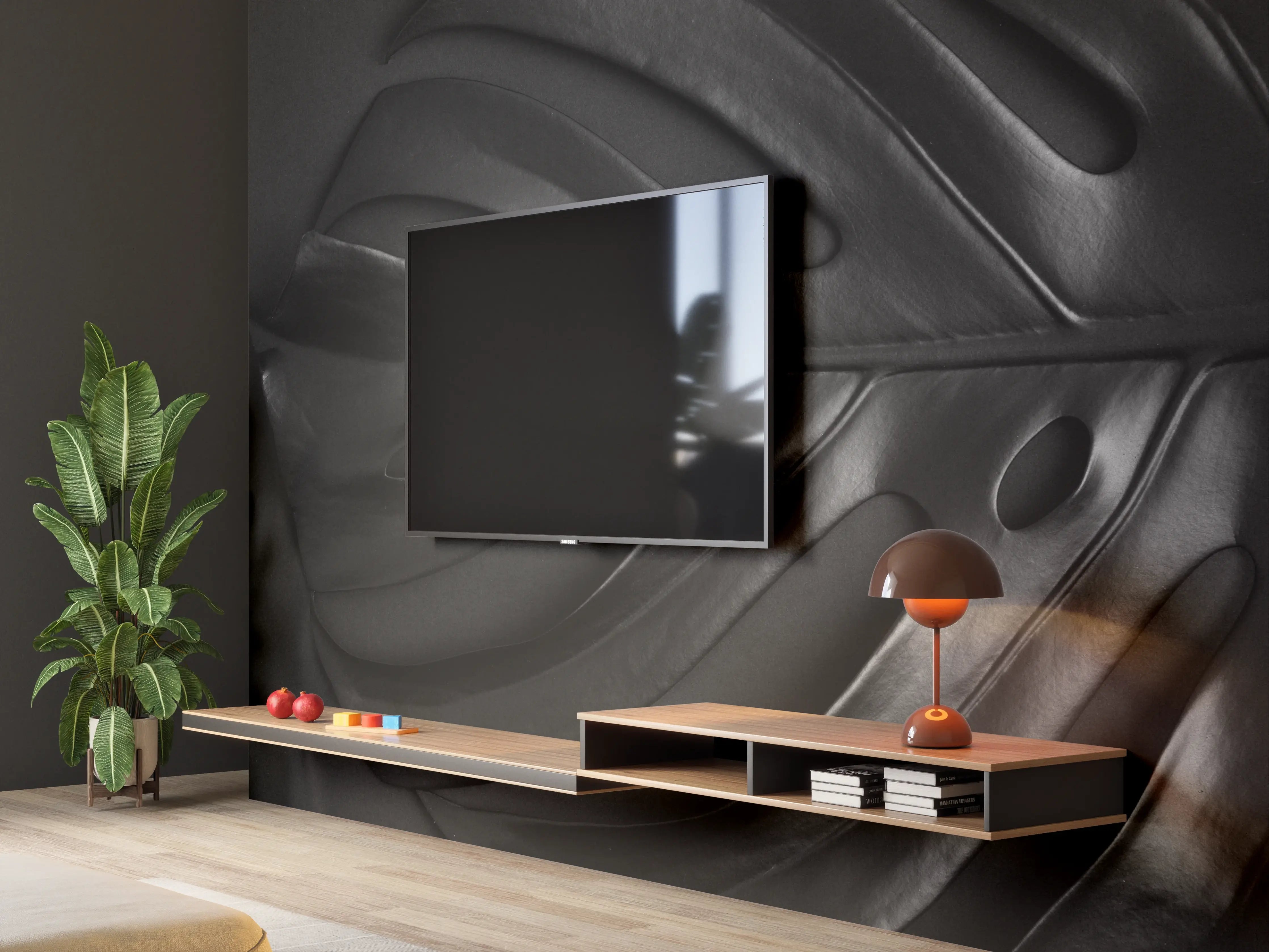 Wandverkleidung Wohnzimmer - Schwarz-Revierte Blätter im modernen Design