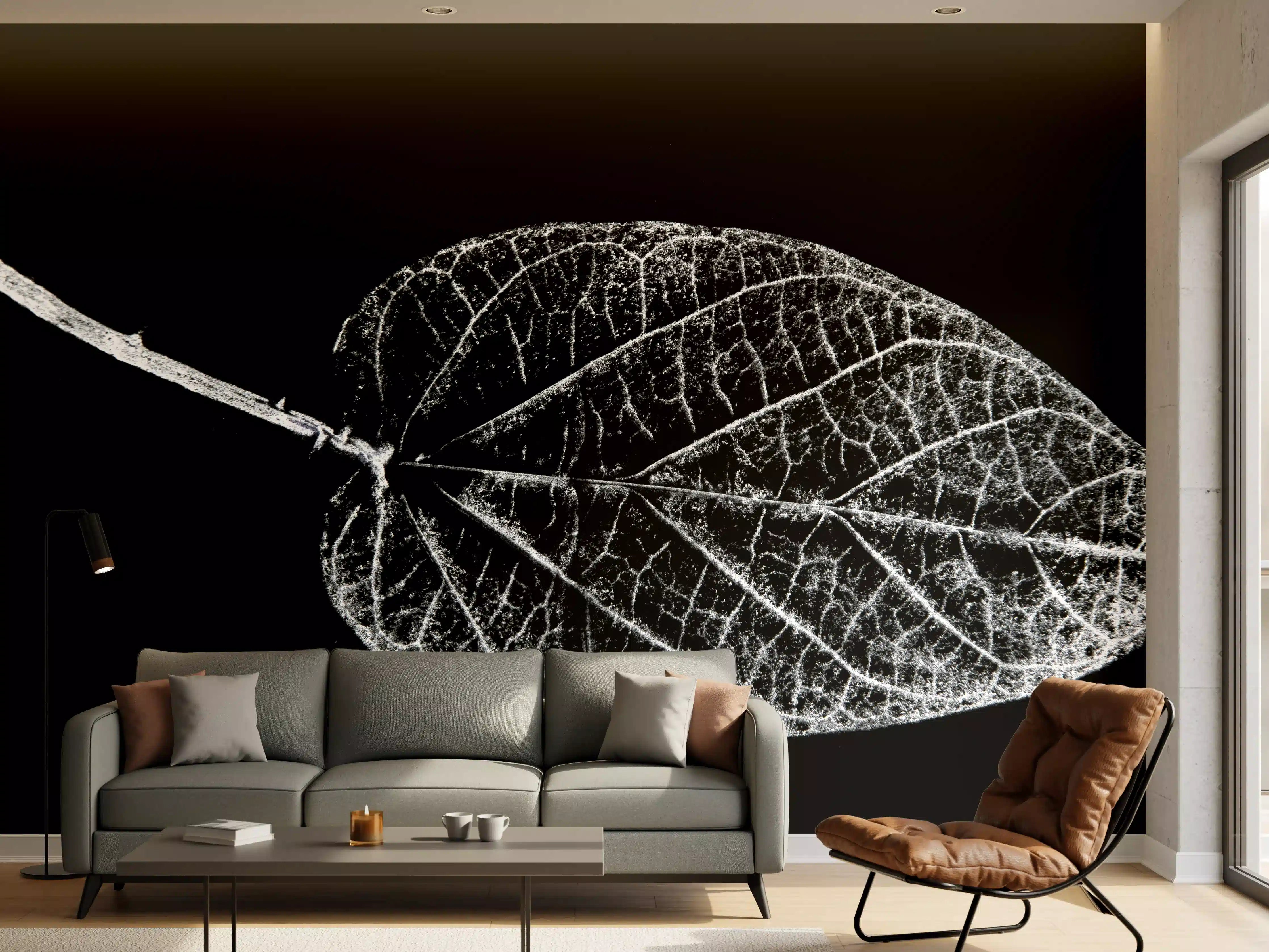 Wandverkleidung Wohnzimmer - Schwarz-Weiß-Blatt Illustration