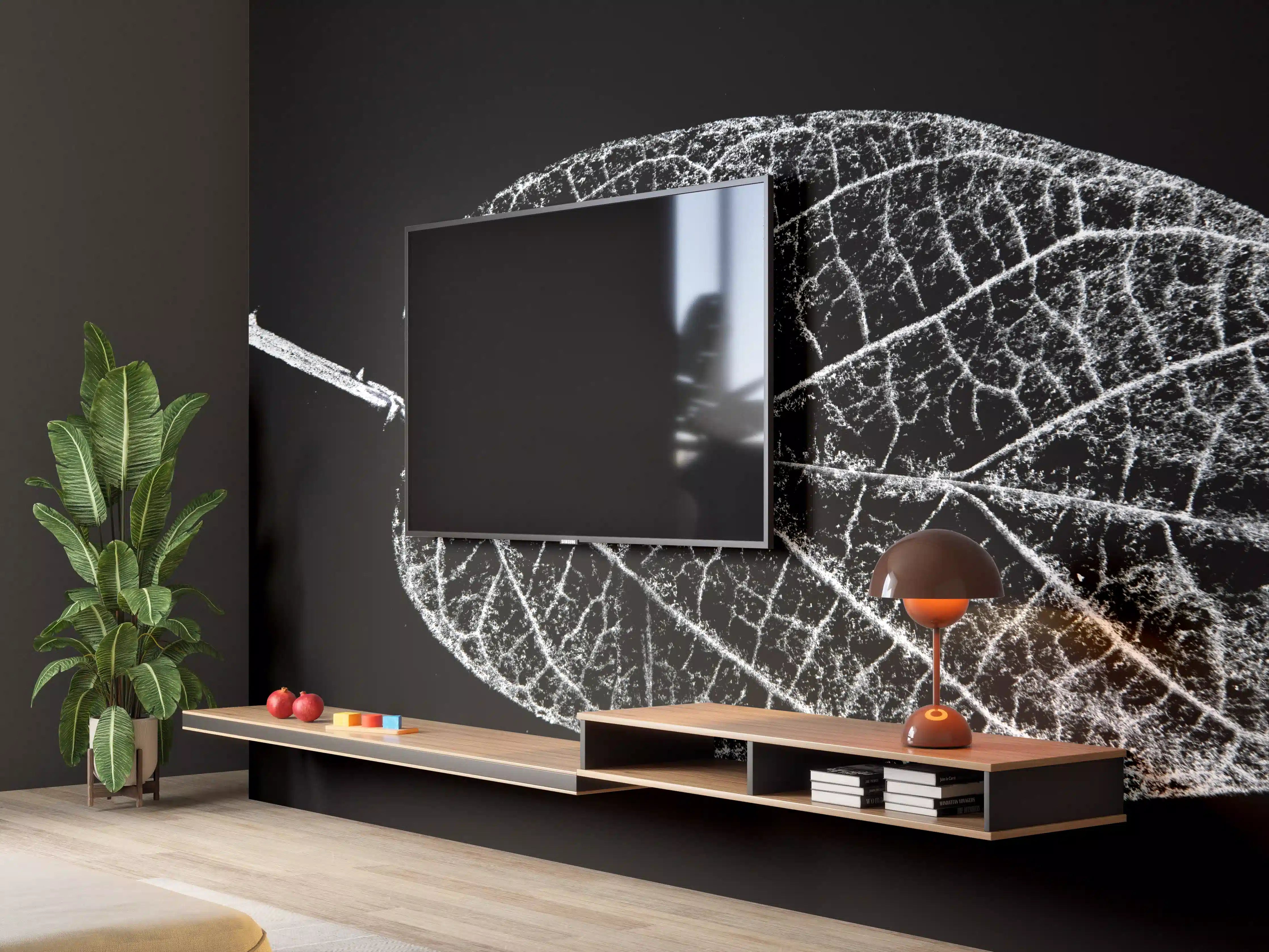 Wandverkleidung Wohnzimmer - Schwarz-Weiß-Blatt Illustration