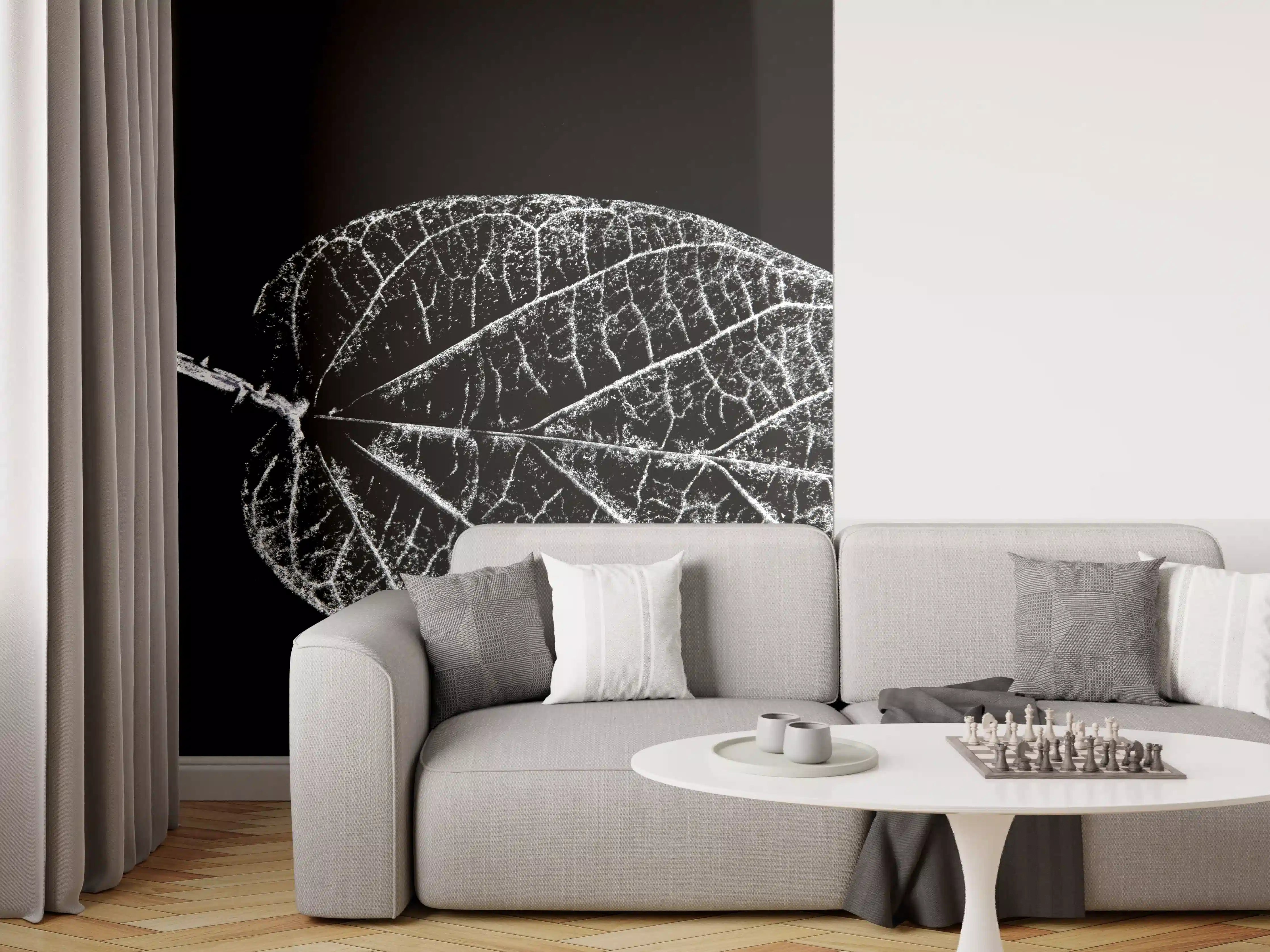 Wandverkleidung Wohnzimmer - Schwarz-Weiß-Blatt Illustration
