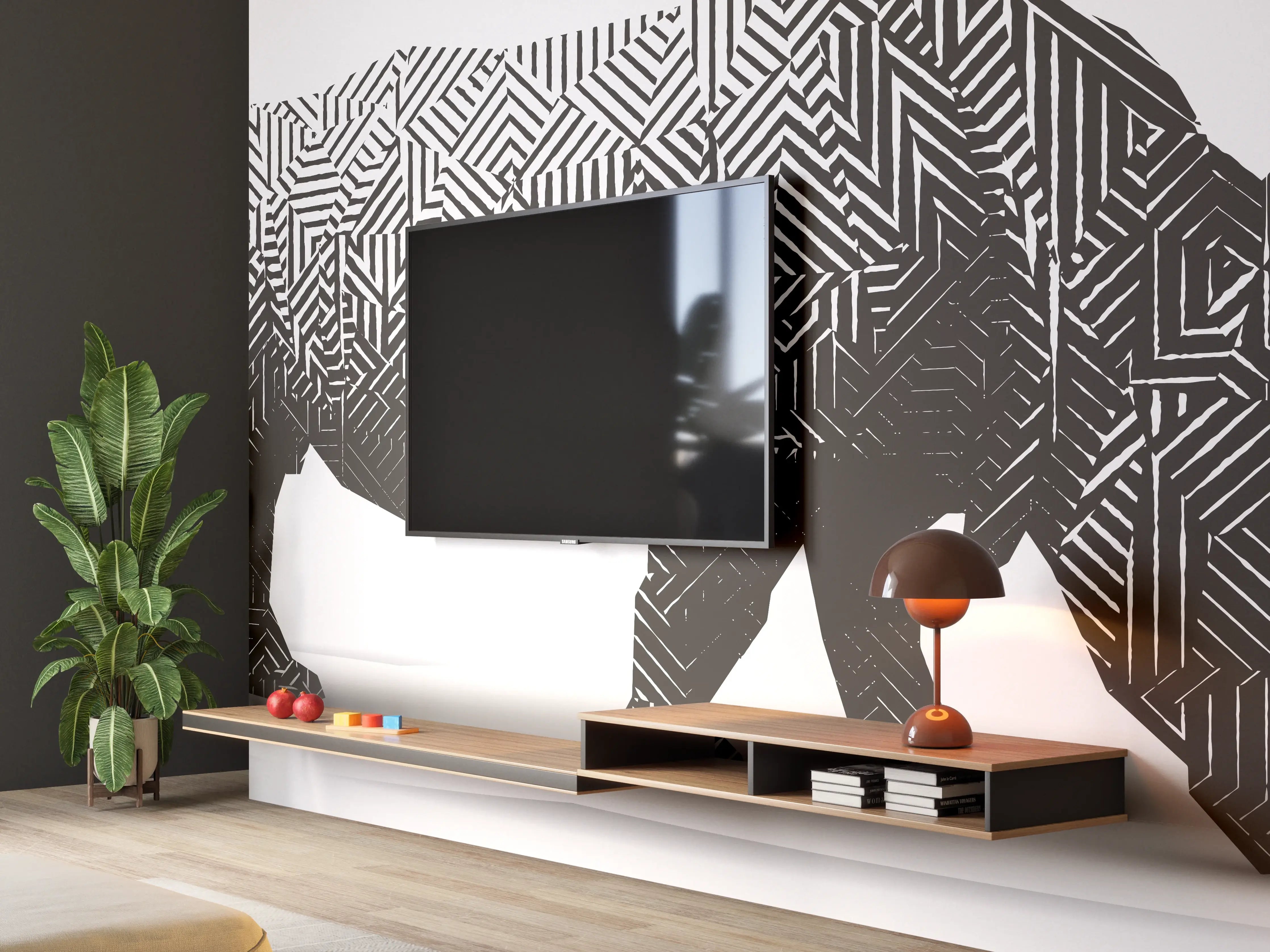 Wandverkleidung Wohnzimmer - Schwarz-Weiß Grafik Nashorn