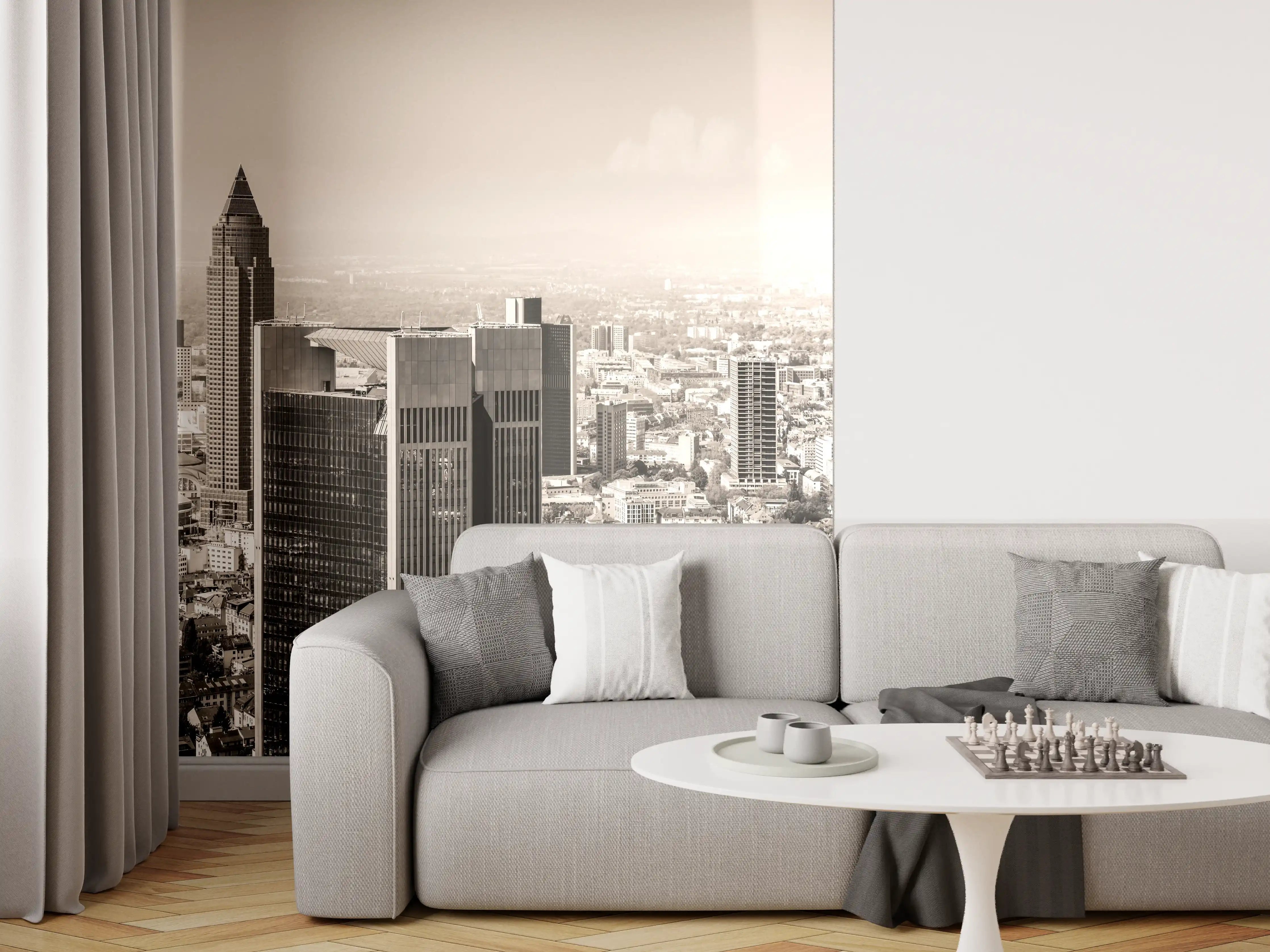 Wandverkleidung Wohnzimmer - Schwarz-Weiß Skyline Panorama