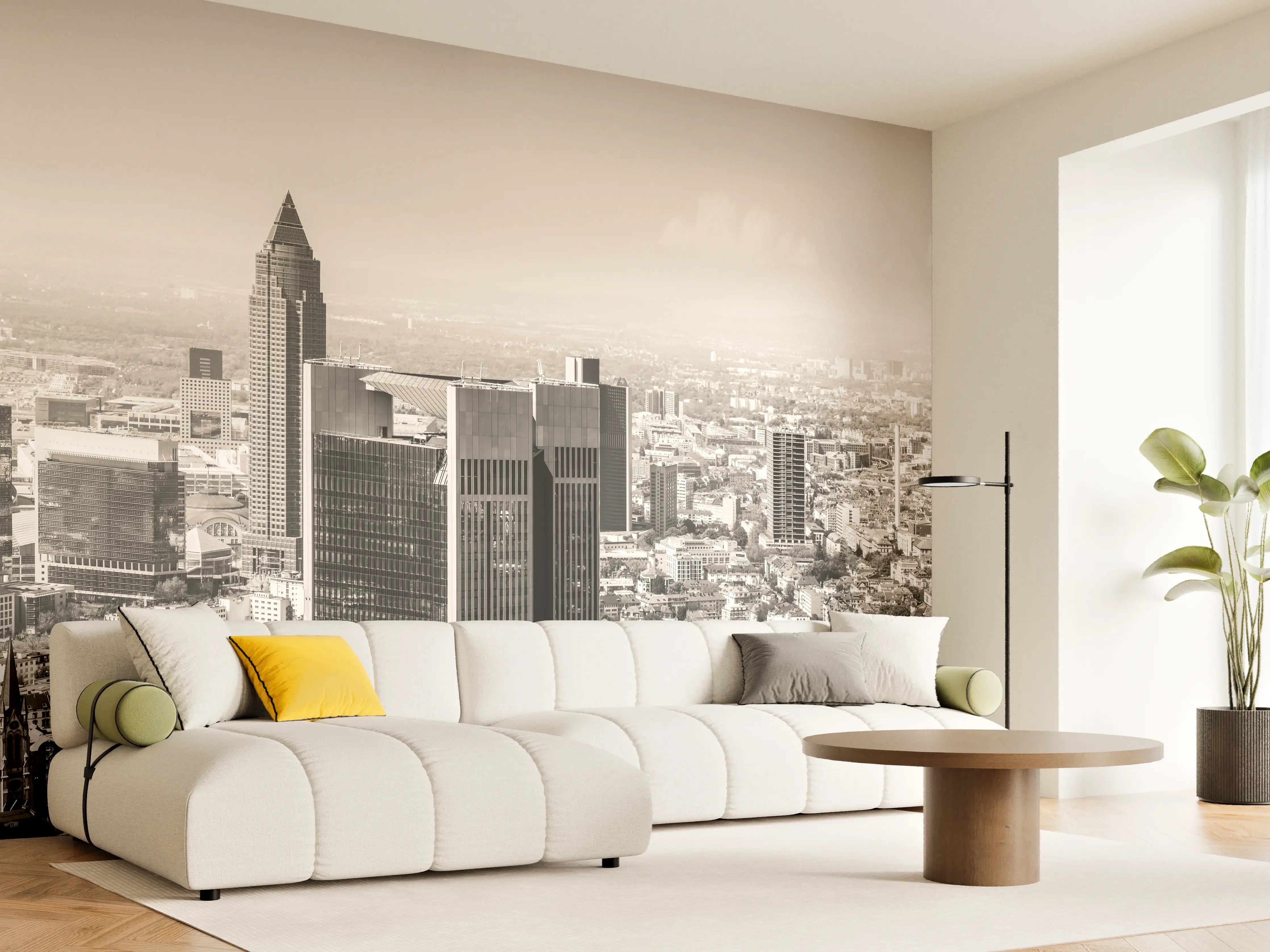 Wandverkleidung Wohnzimmer - Schwarz-Weiß Skyline Panorama