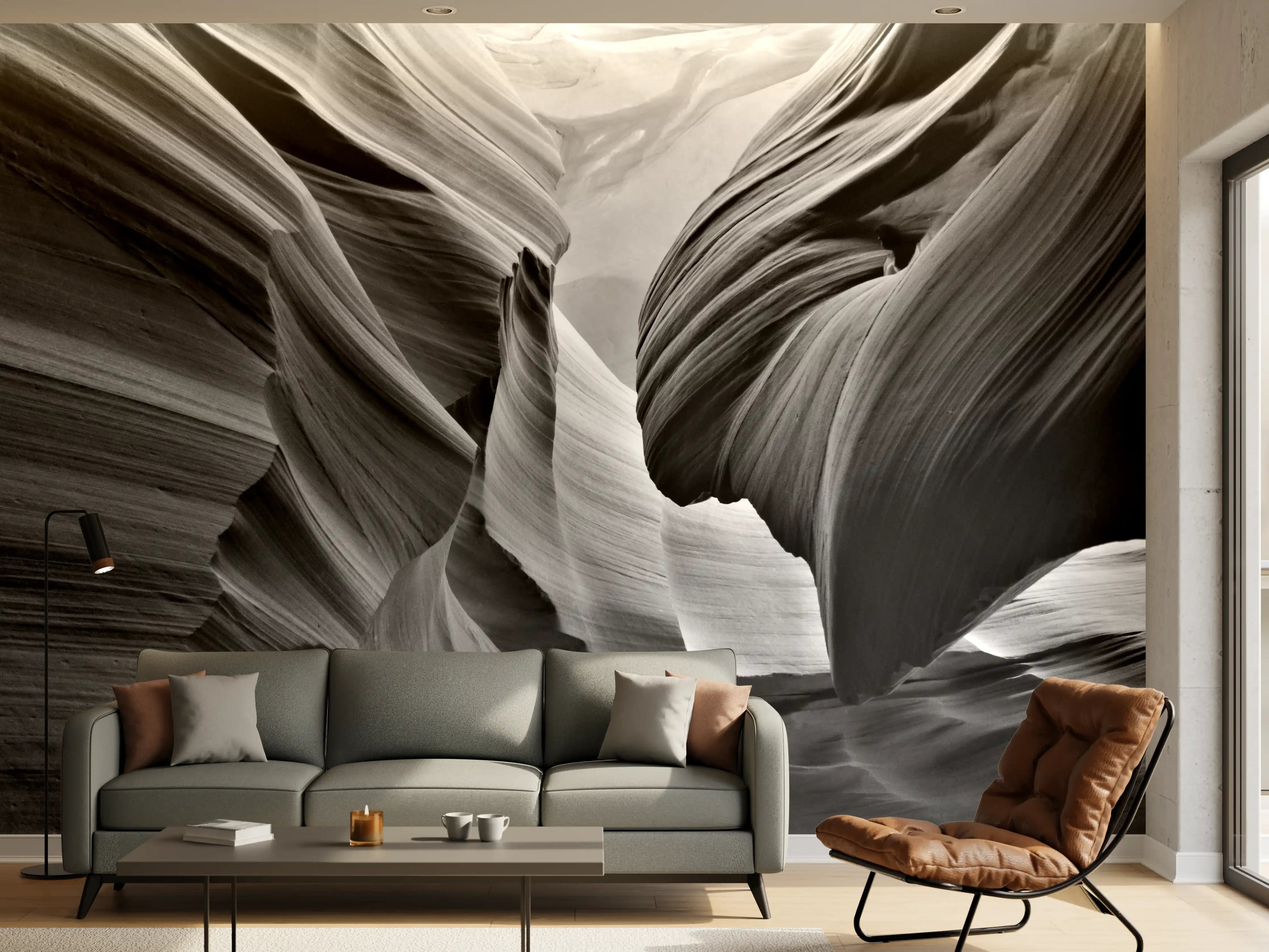 Wandverkleidung Wohnzimmer - Schwarz-Weiß-Slot Canyon Fotografie