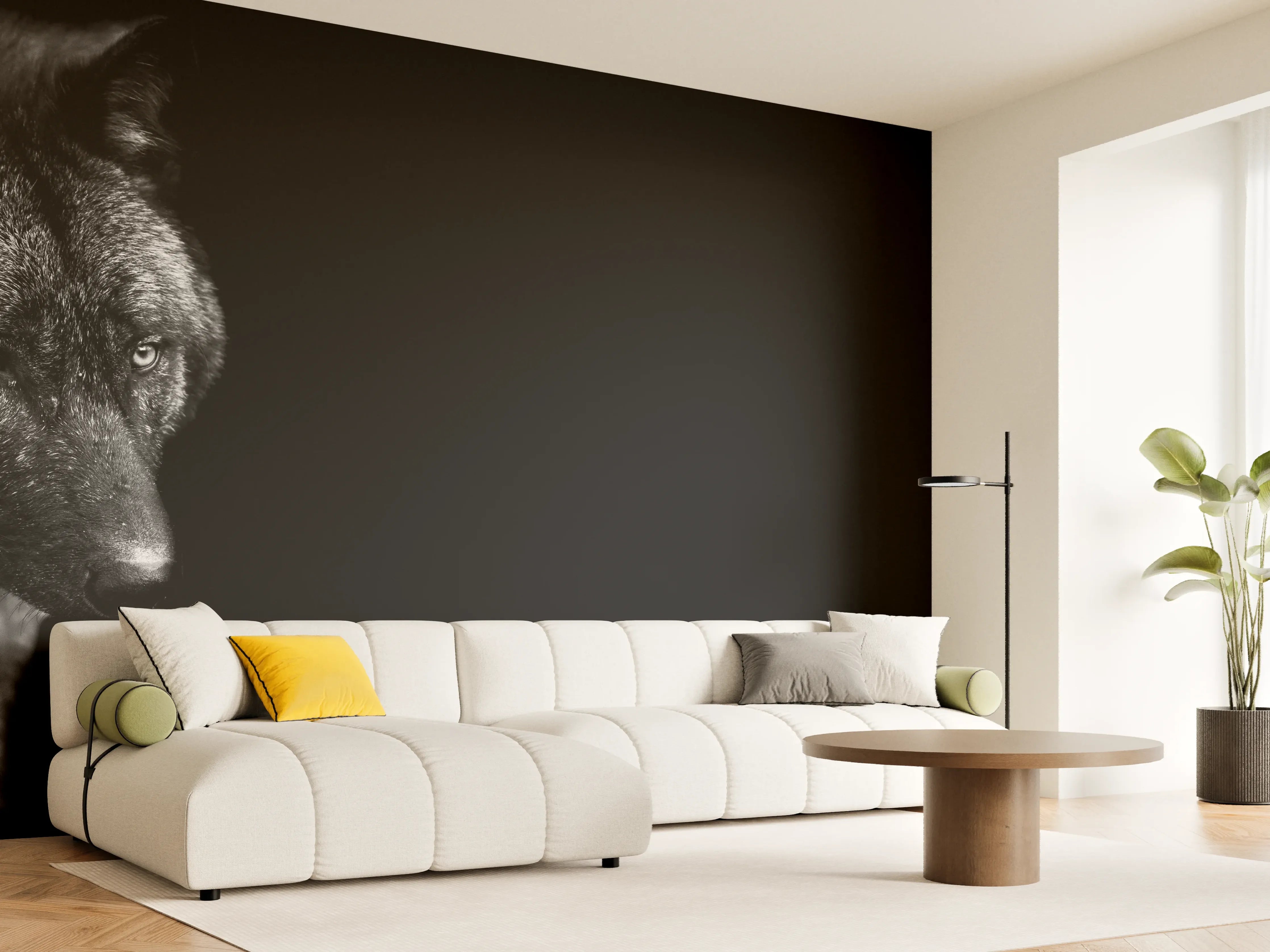 Wandverkleidung Wohnzimmer - Schwarz-Weiß Wolf Porträt