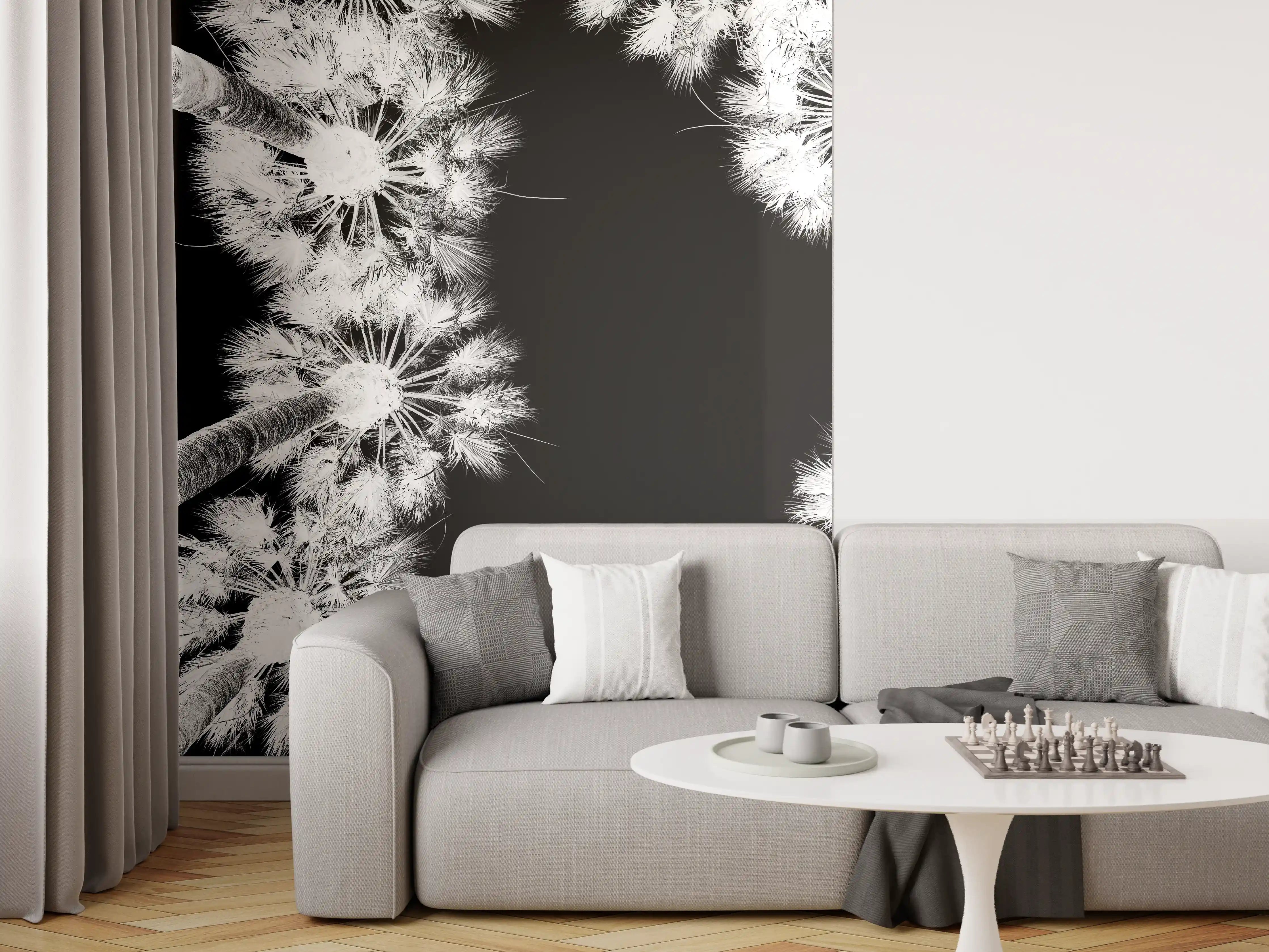 Wandverkleidung Wohnzimmer - Schwarz-Weiße Pusteblumen in Nahaufnahme