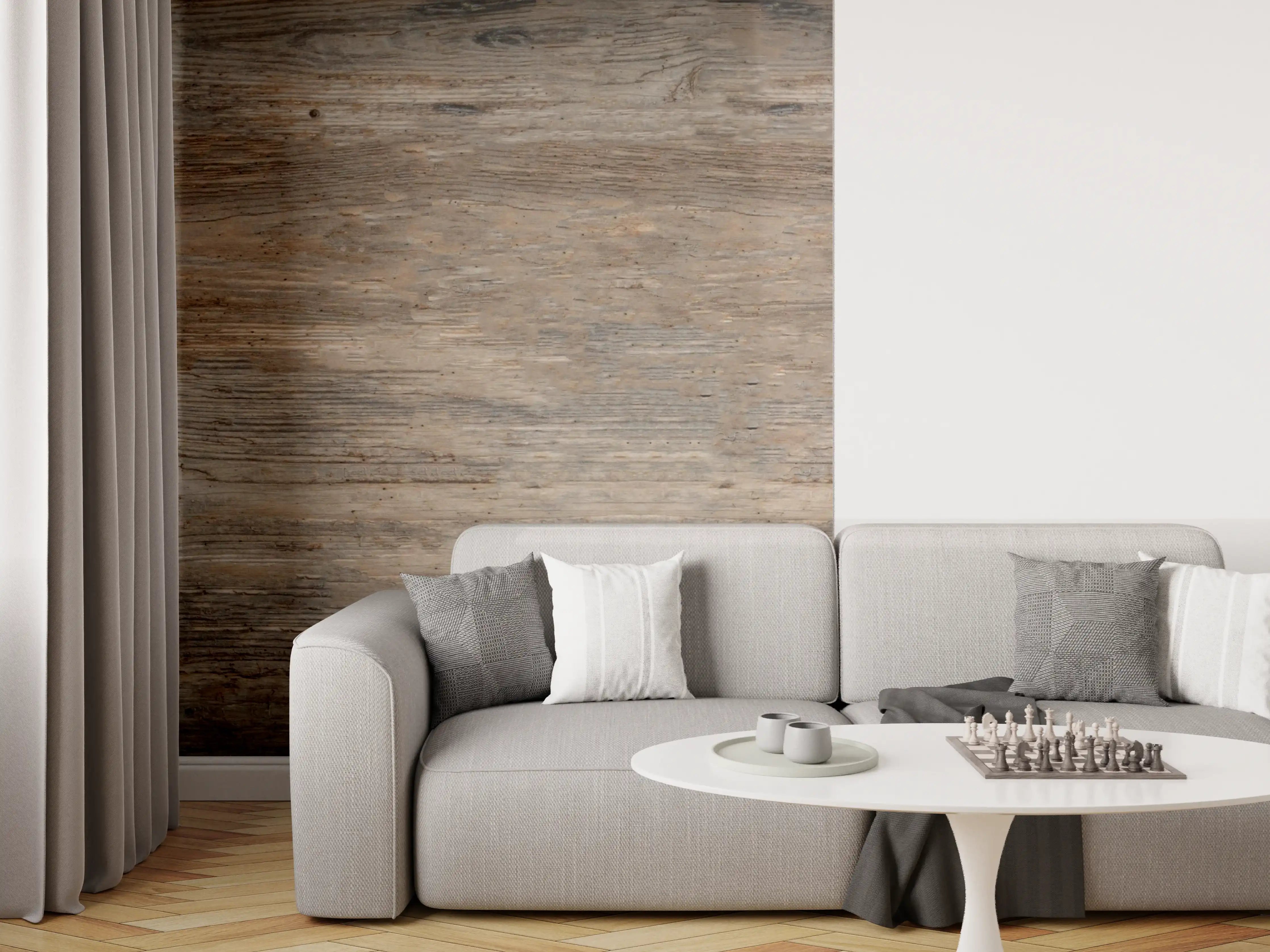 Wandverkleidung Wohnzimmer - Schwarz-braune Holzplatte