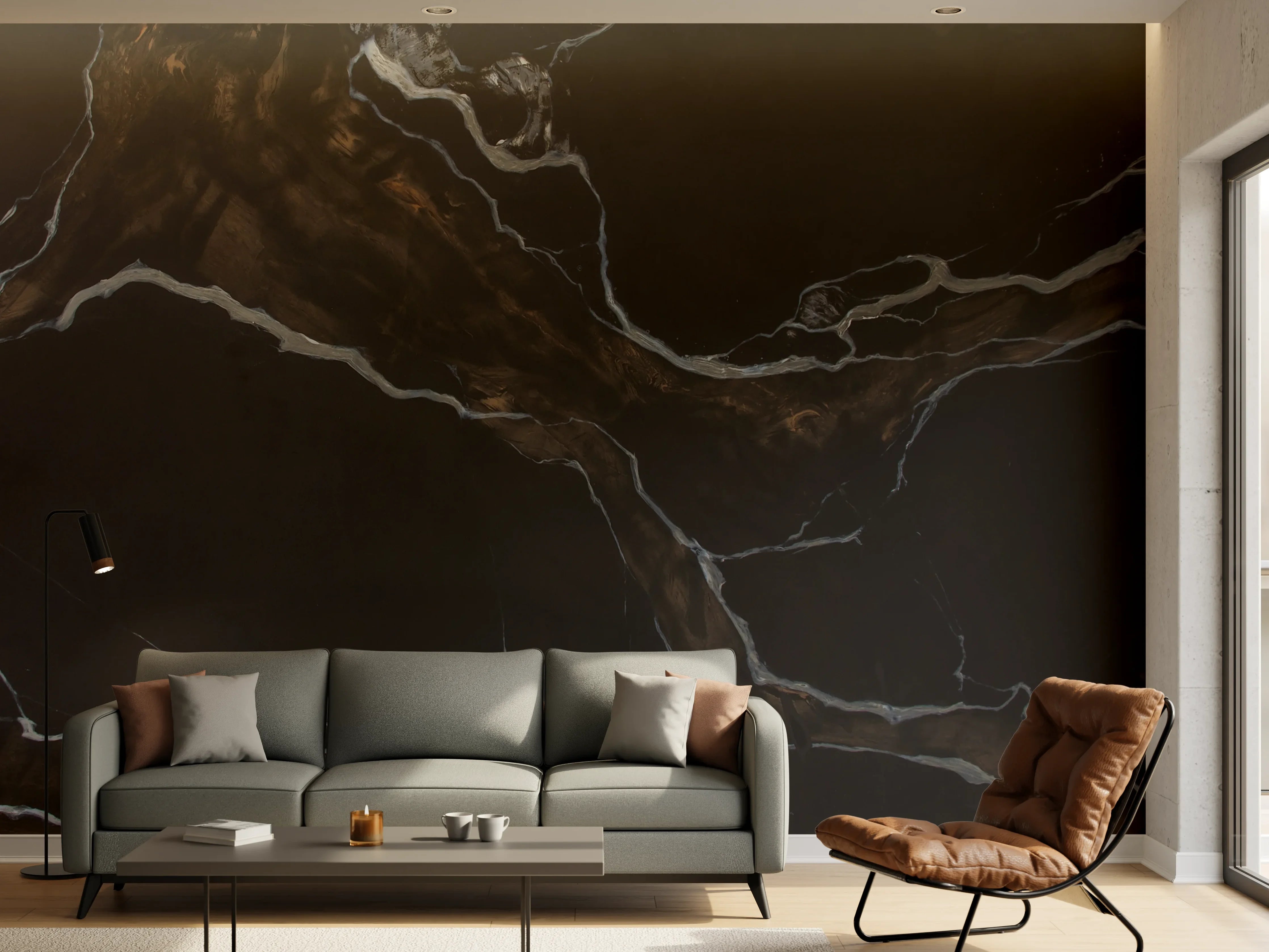 Wandverkleidung Wohnzimmer - Schwarz-brauner Marmor
