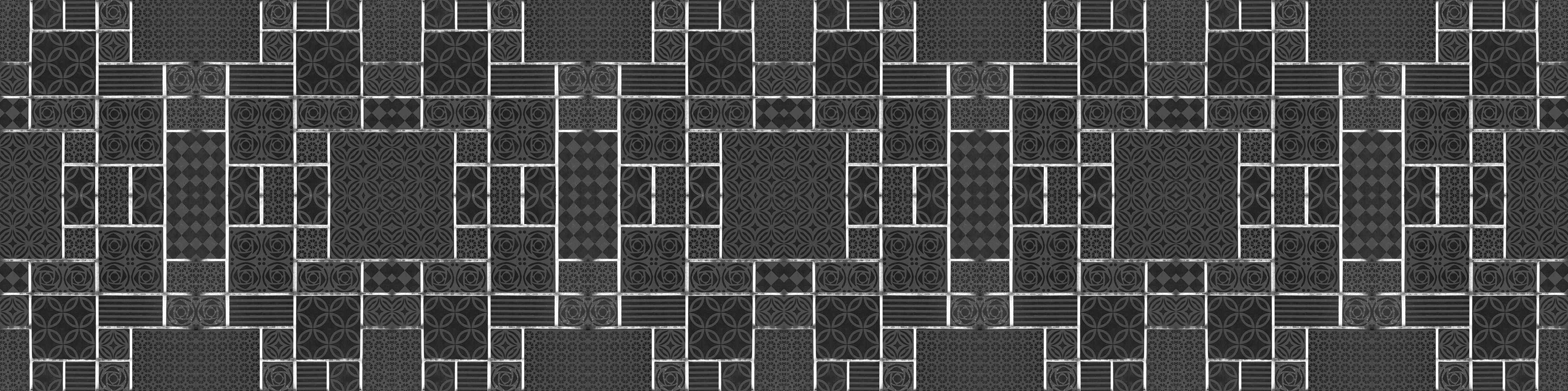 Wandverkleidung Wohnzimmer-Schwarz geometrische Fliesen
