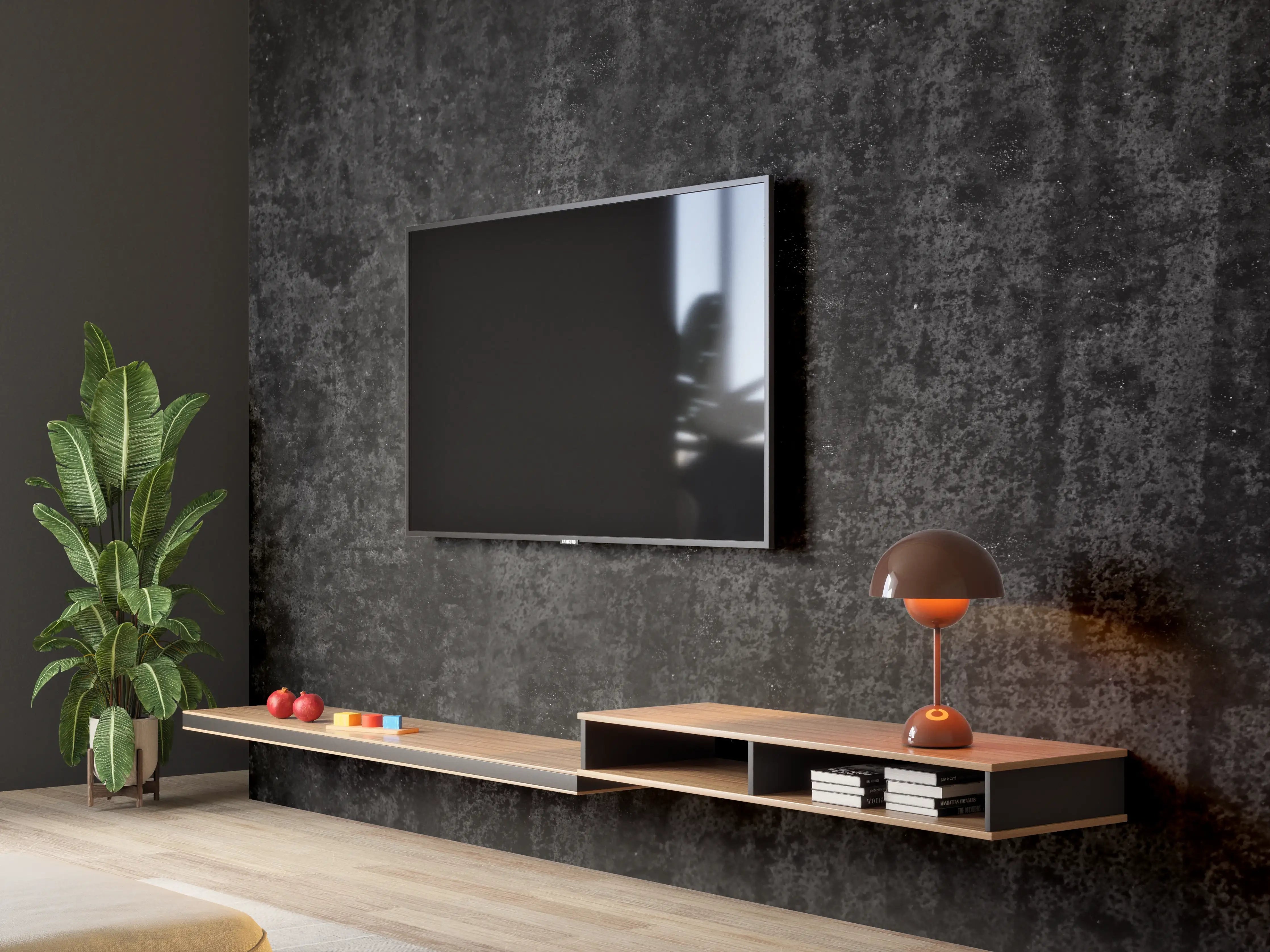 Wandverkleidung Wohnzimmer - Schwarz-graue Rosttextur