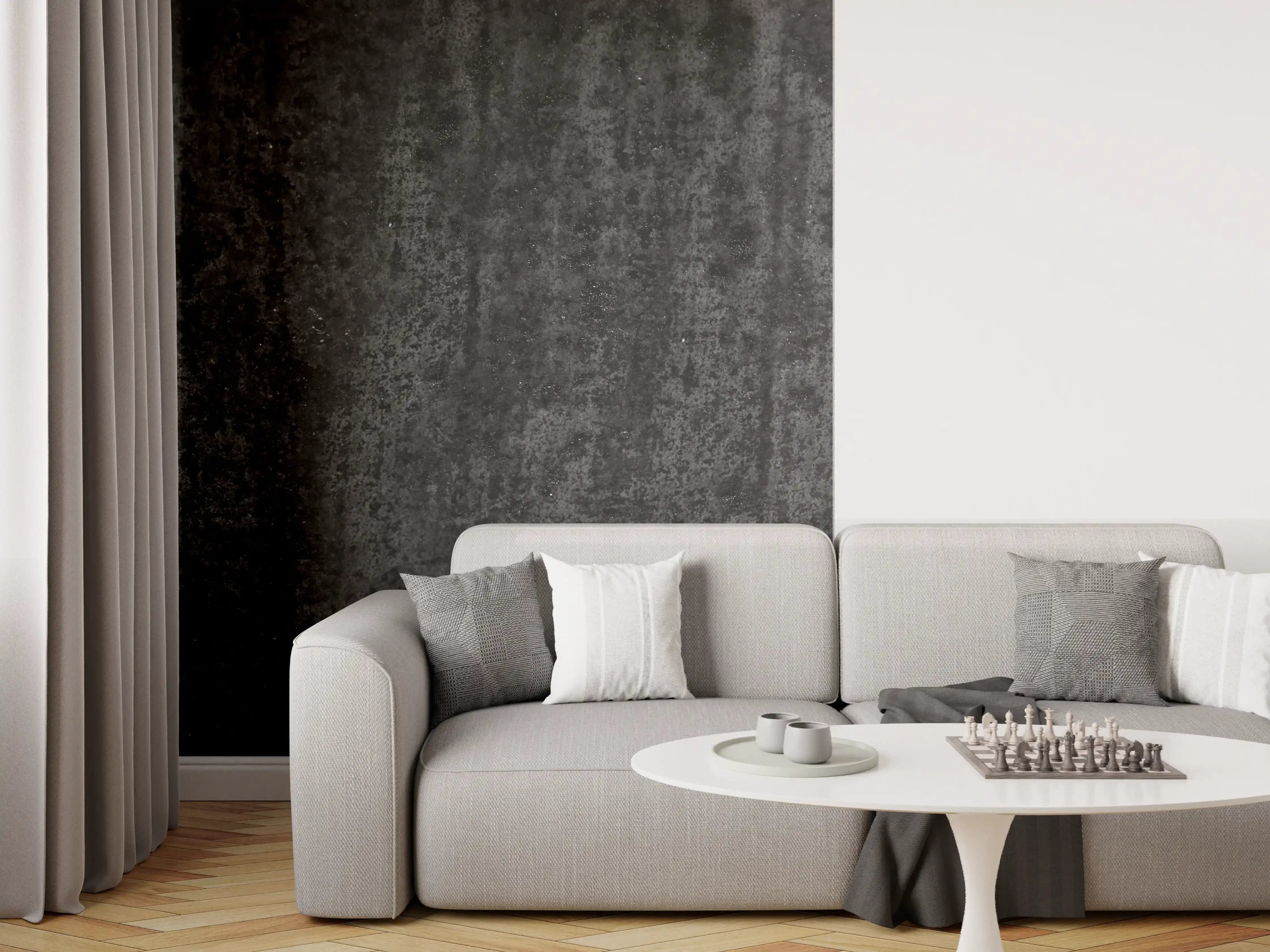 Wandverkleidung Wohnzimmer - Schwarz-graue Rosttextur