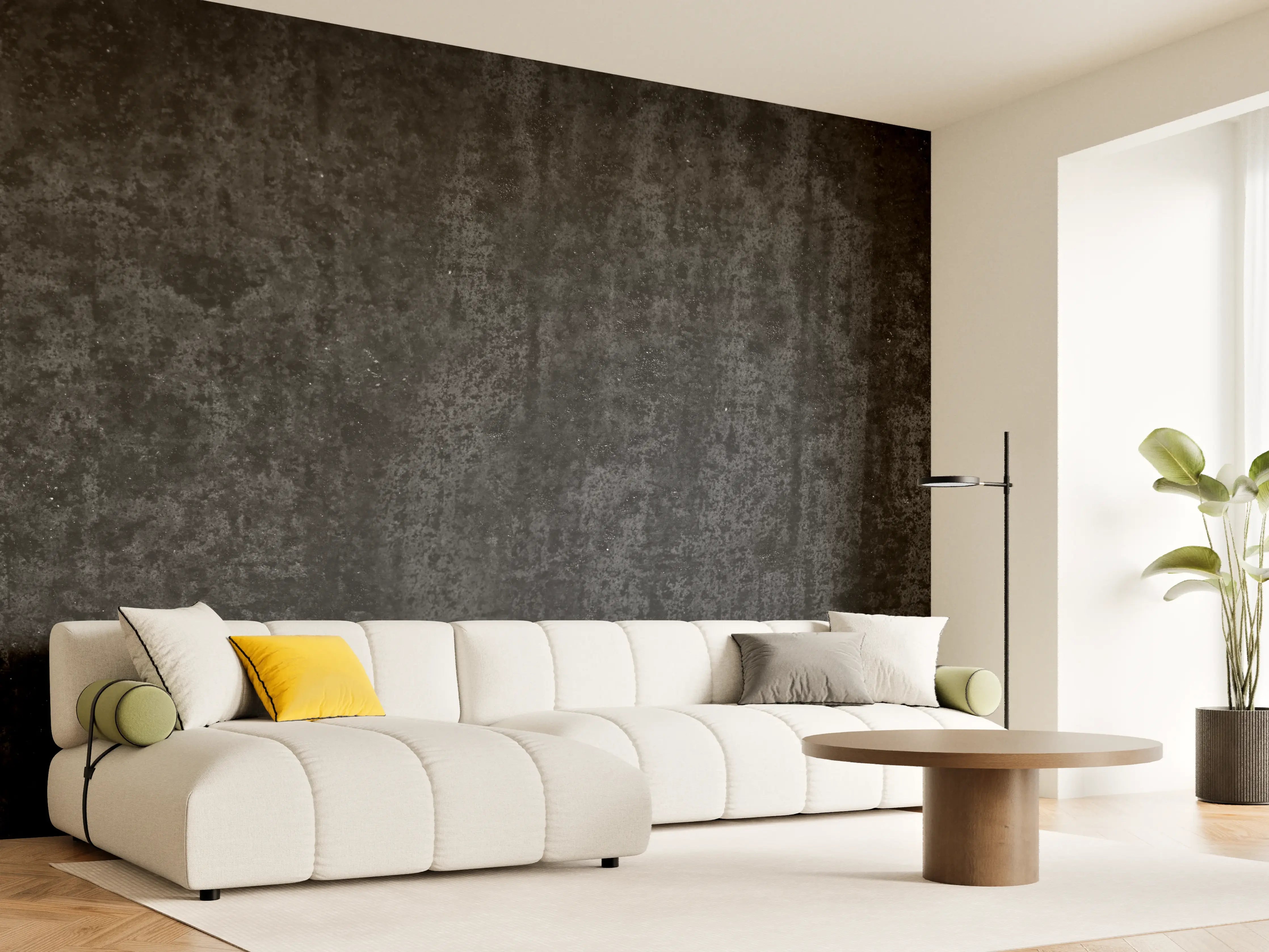 Wandverkleidung Wohnzimmer - Schwarz-graue Rosttextur