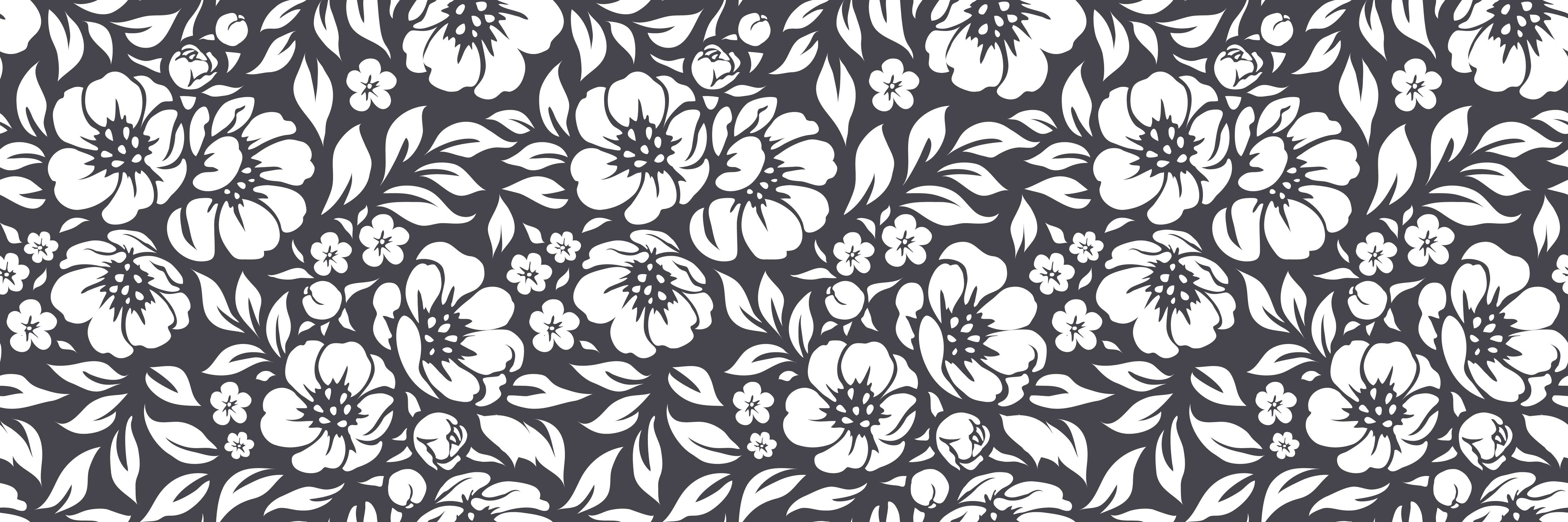 Wandverkleidung Wohnzimmer-Schwarz-weiße Blumenmuster - Elegant und zeitlos