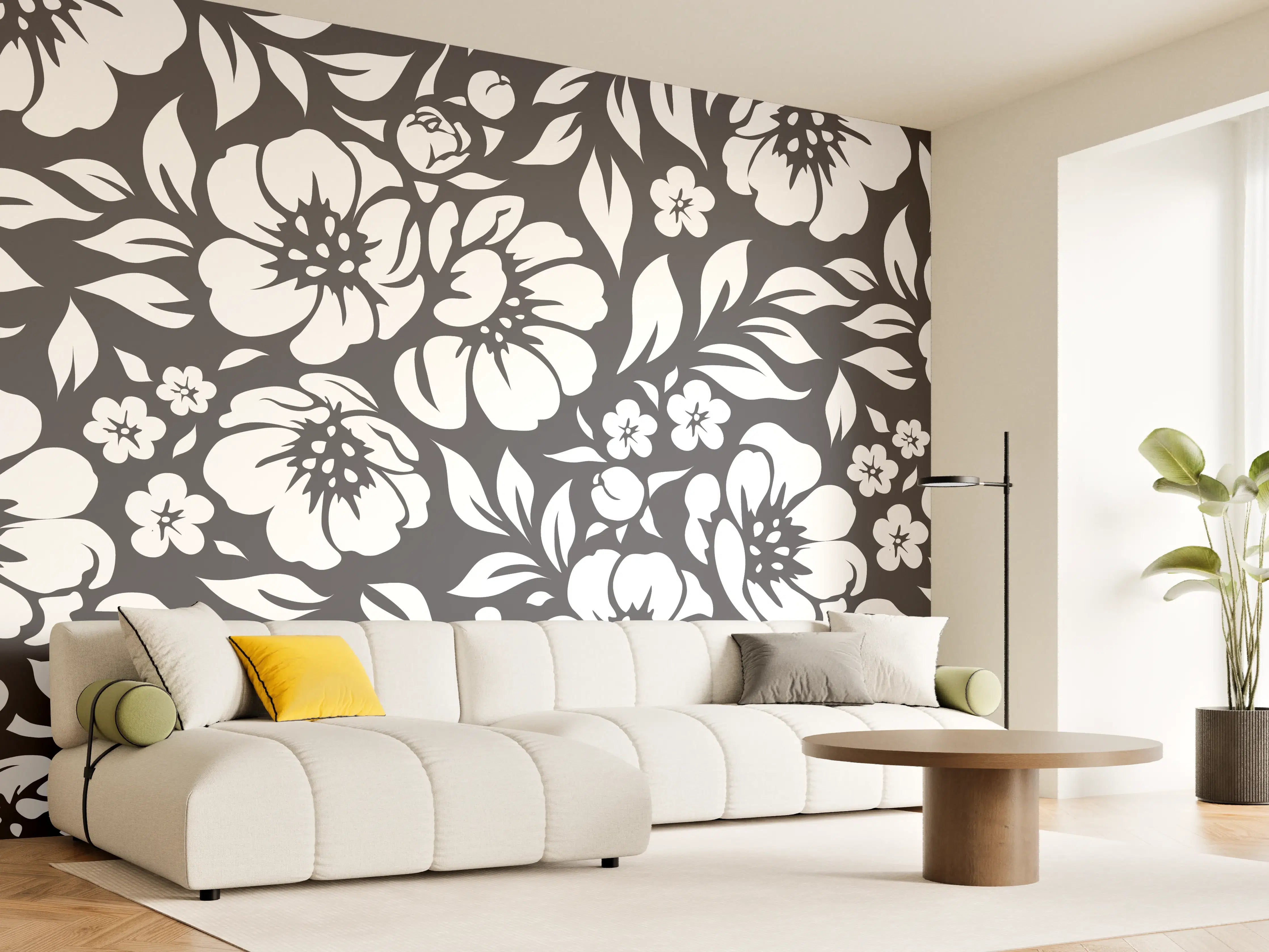 Wandverkleidung Wohnzimmer - Schwarz-weiße Blumenmuster - Elegant und zeitlos