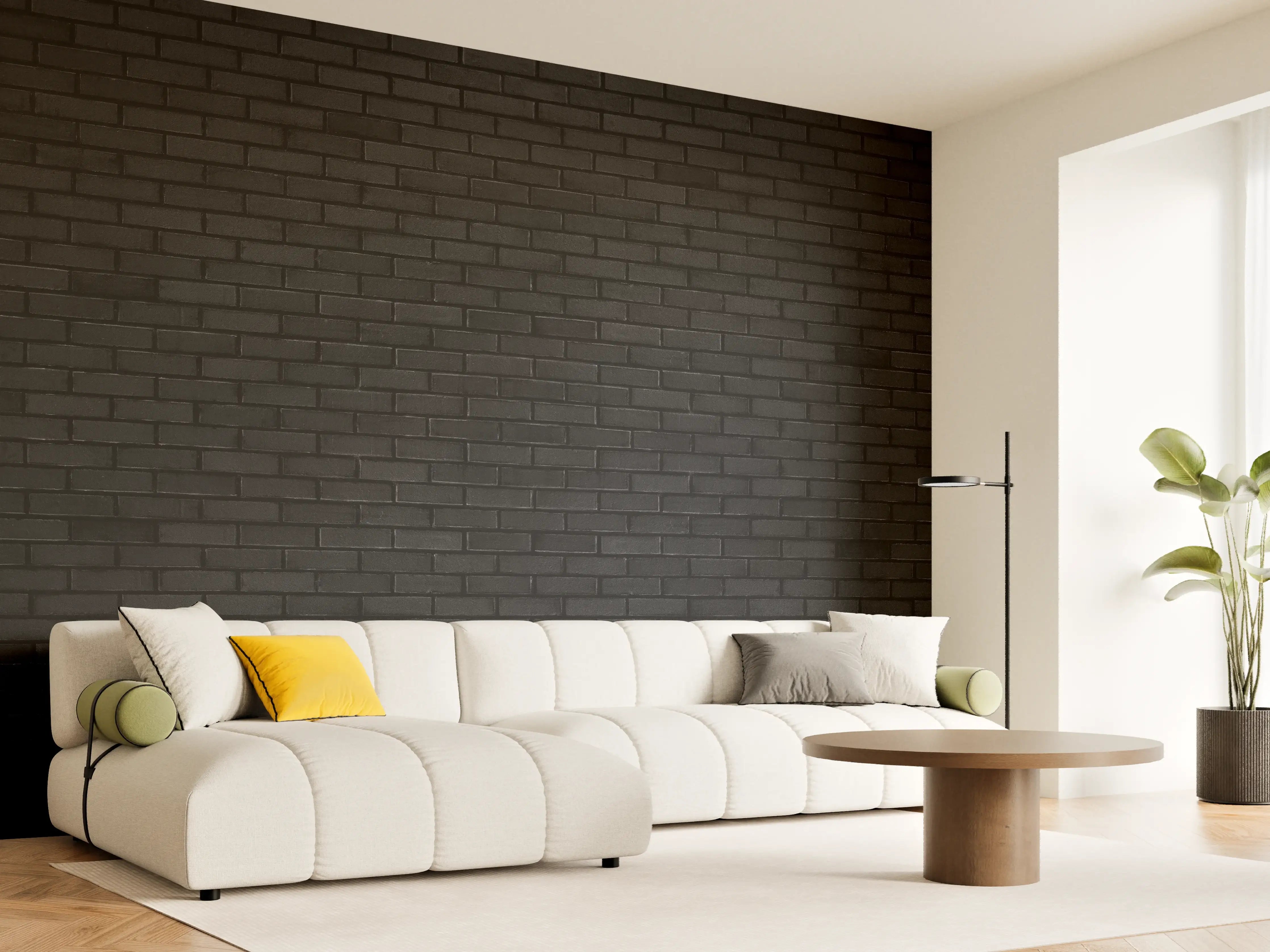 Wandverkleidung Wohnzimmer - Schwarze Backsteinmauer 1