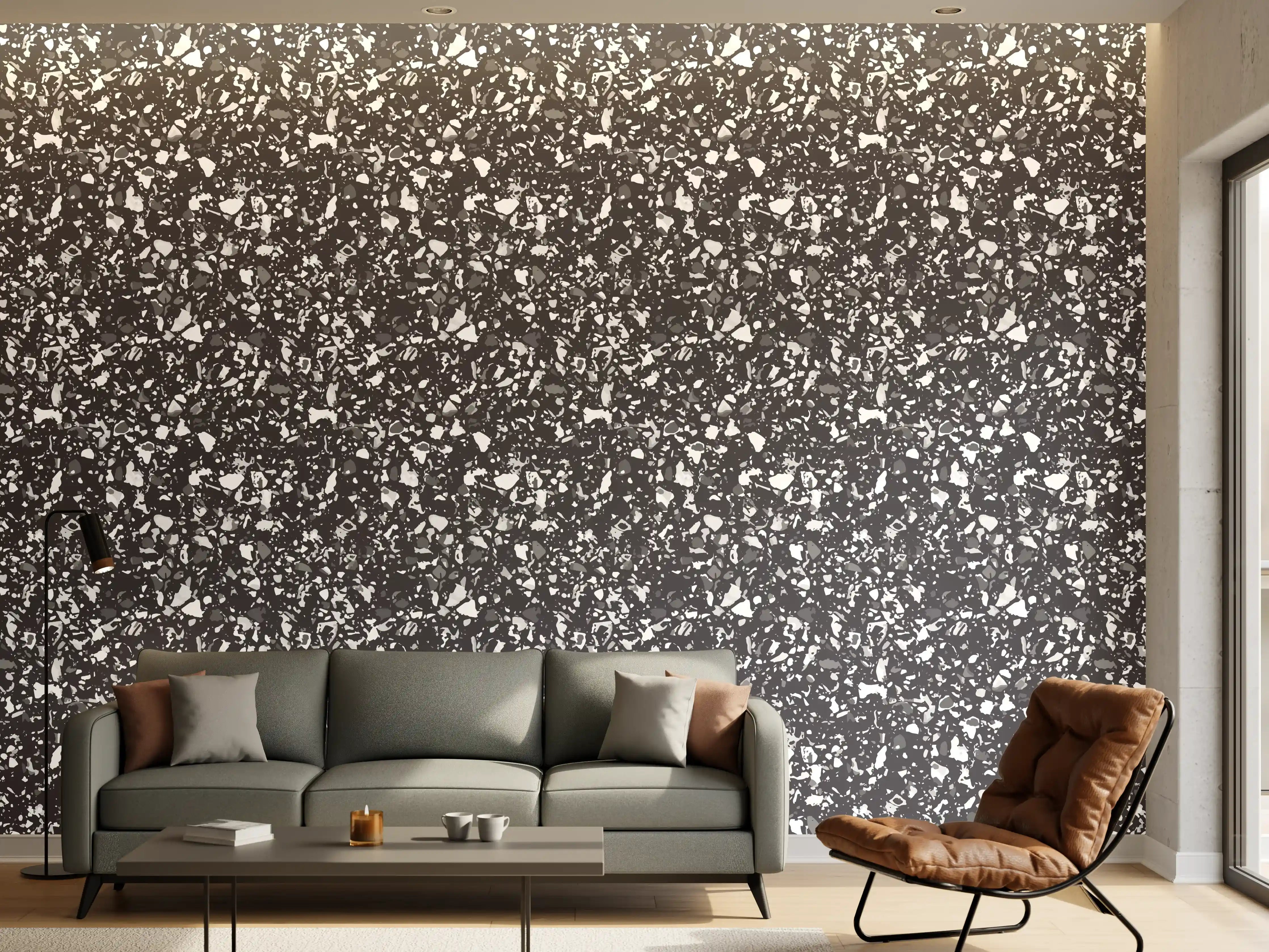 Wandverkleidung Wohnzimmer - Schwarze Granit-Oberfläche mit weißen Kristallflecken