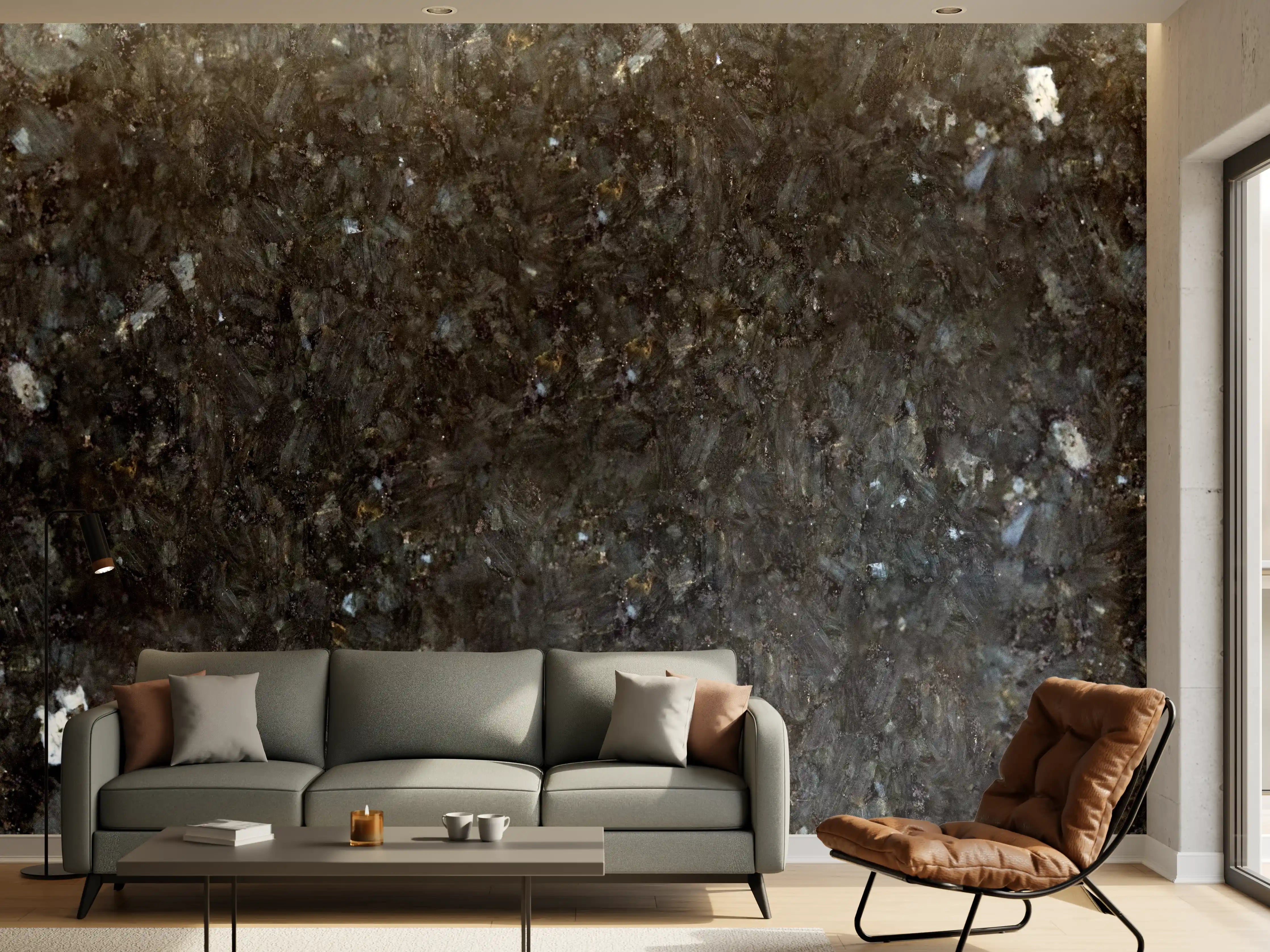 Wandverkleidung Wohnzimmer - Schwarze Granitwand