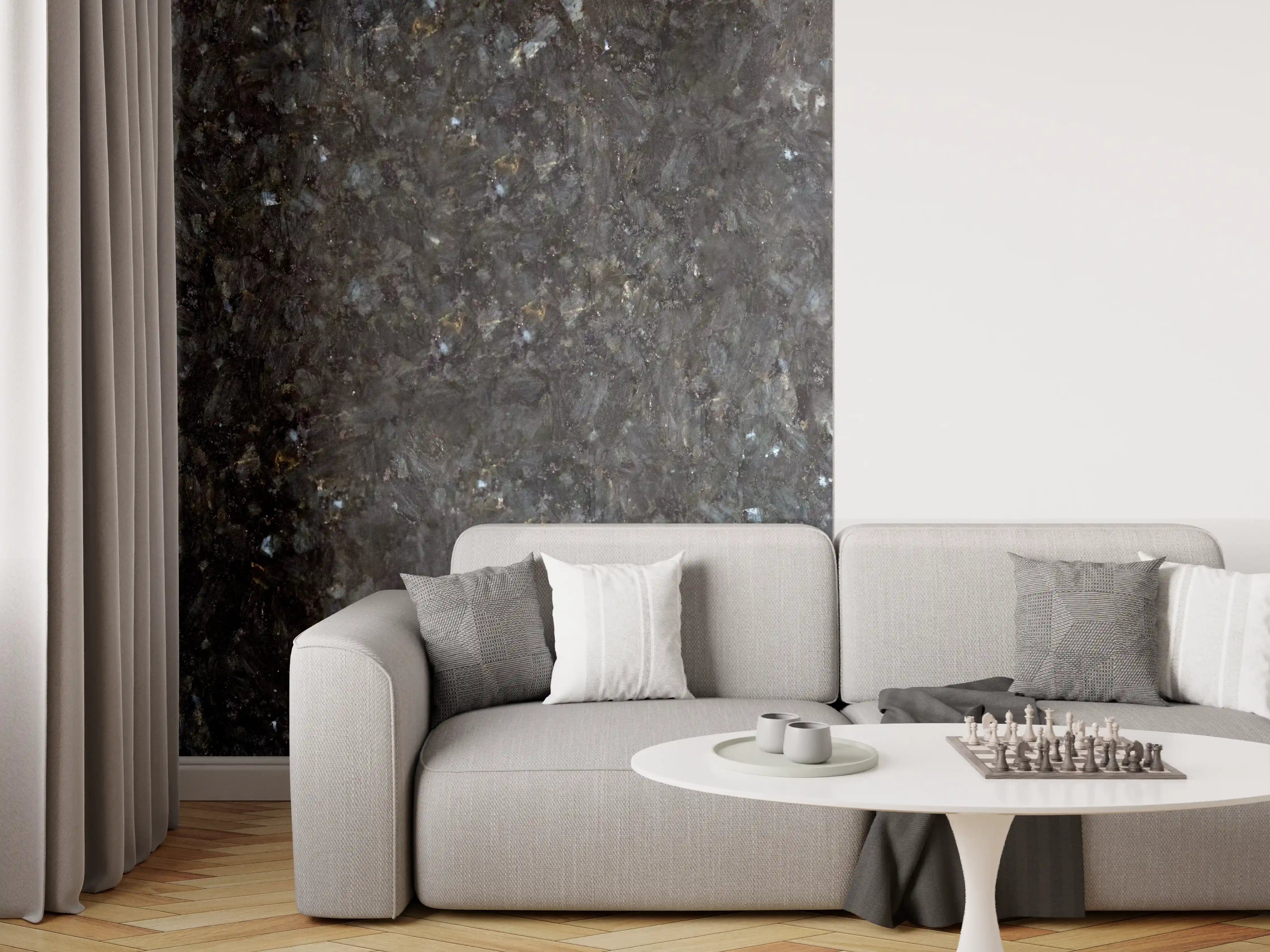 Wandverkleidung Wohnzimmer - Schwarze Granitwand