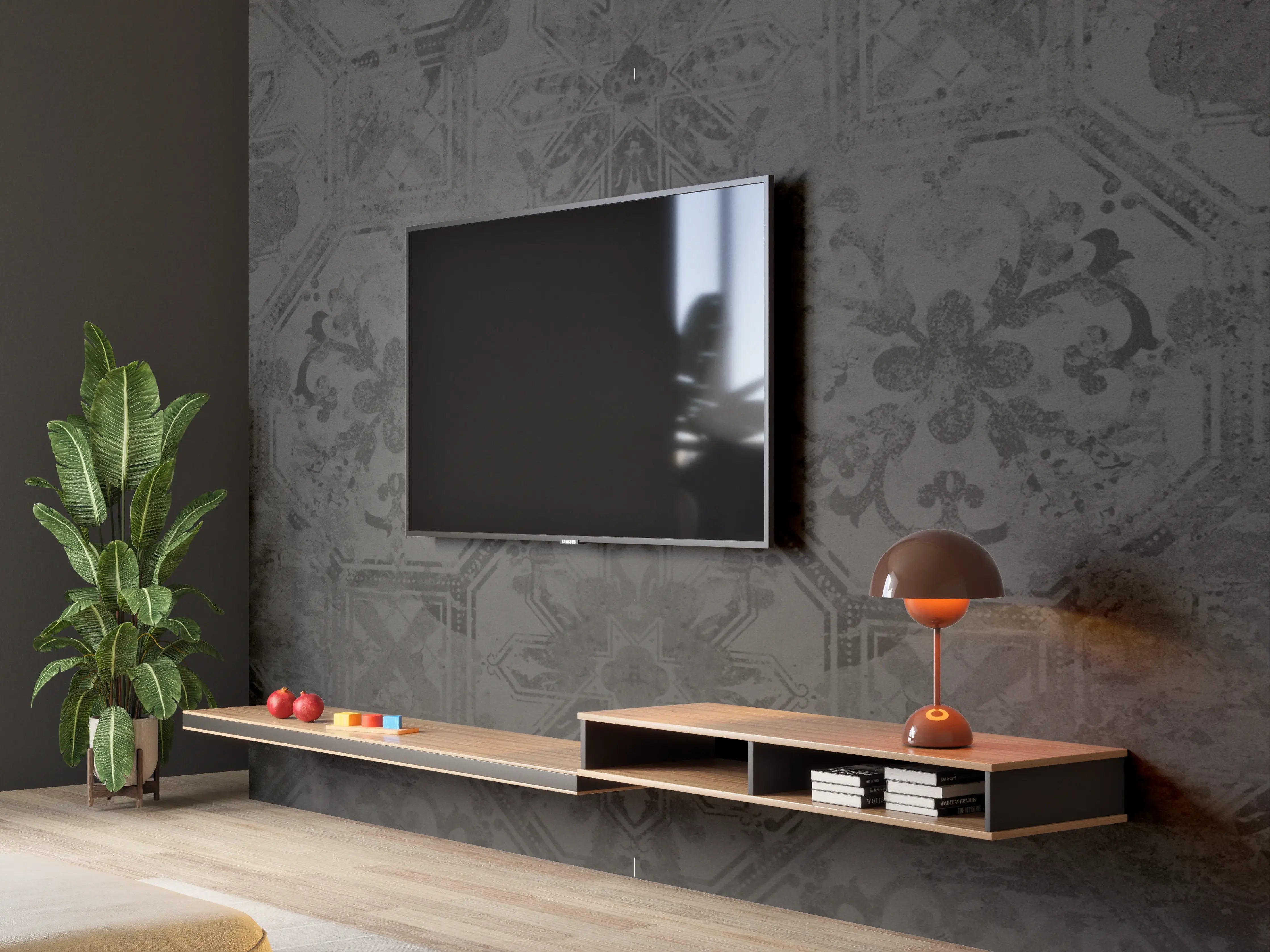 Wandverkleidung Wohnzimmer - Schwarze Keramik Motiv